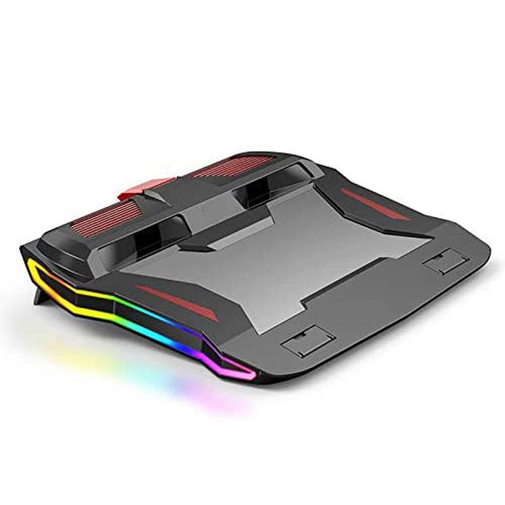 Qin 18 Inch Gaming Laptop Cooling Pad with Twin-Turbo Fans, 2 USB Ports & RGB LED Lights - Ergonomic Notebook Stand for Enhanced Airflow | Perfect for Gaming, Office Work & Home Use