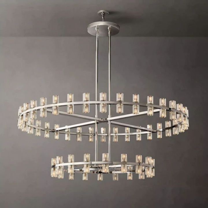 Custom Aurora Wine Glass Round 2-Tier Chandelier with 72 Crystals - Elegant Dining Room Lighting for Home Decor & Romantic Dinners