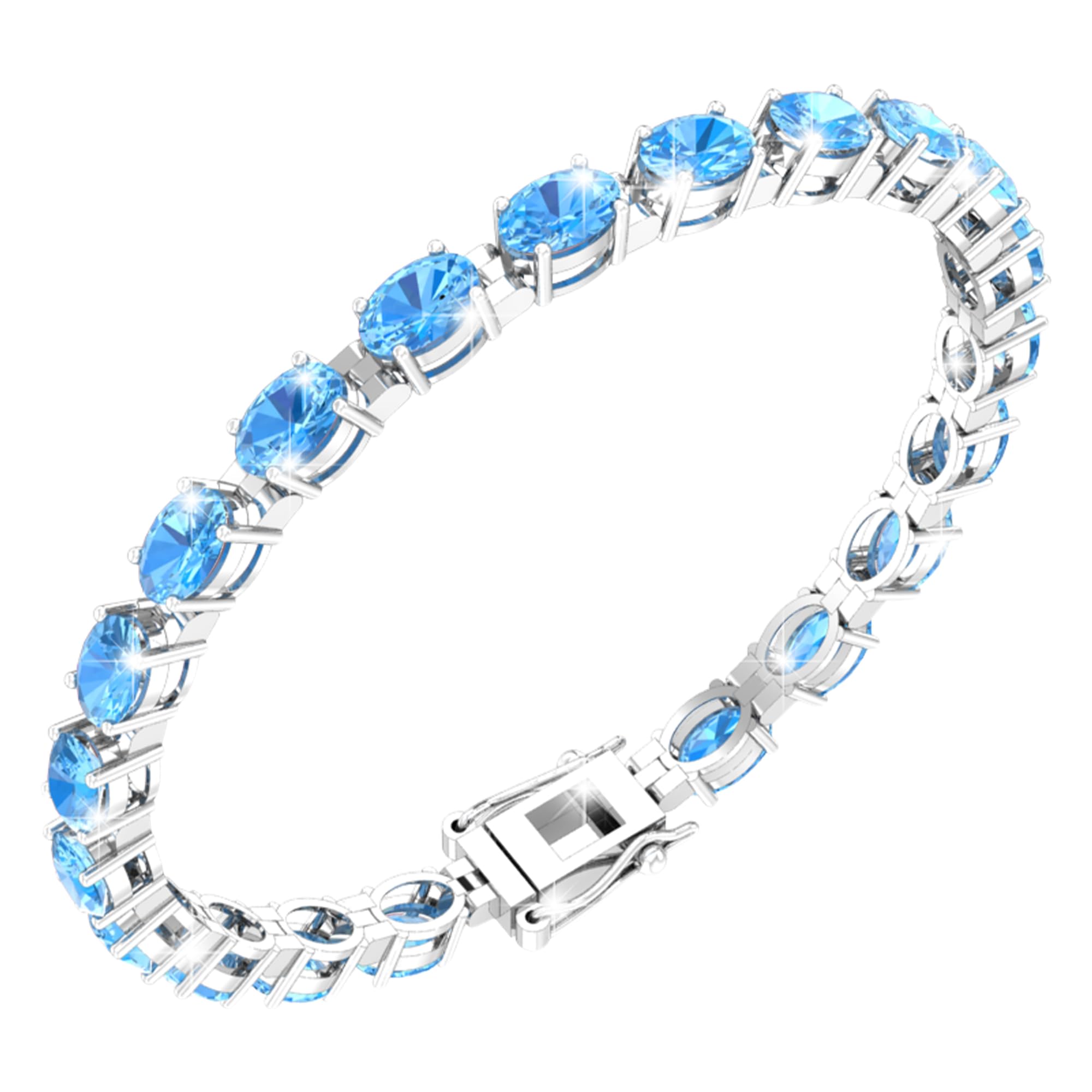21 Oval Gemstone Tennis Bracelet - 925 Sterling Silver Birthstone Bracelet with Box & Tongue Latch (7