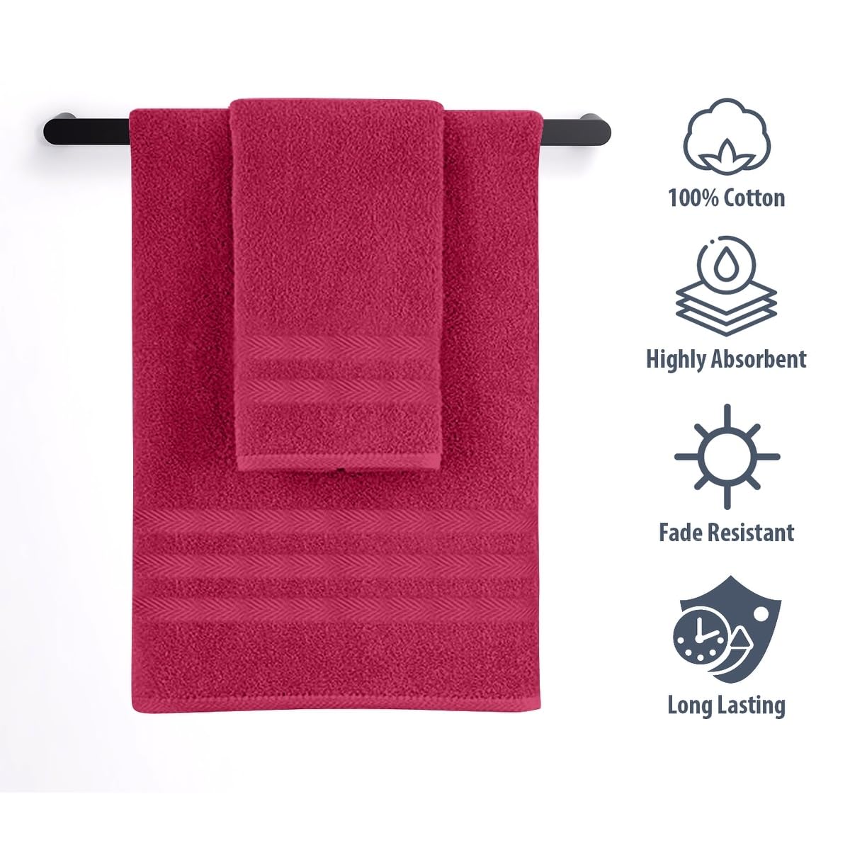 Overstock Home Sweet Home 6-Piece 650 GSM Premium Cotton Bath Towel Set in Burgundy - Soft & Absorbent Towels for Spa, Bathroom & Luxury Home Use