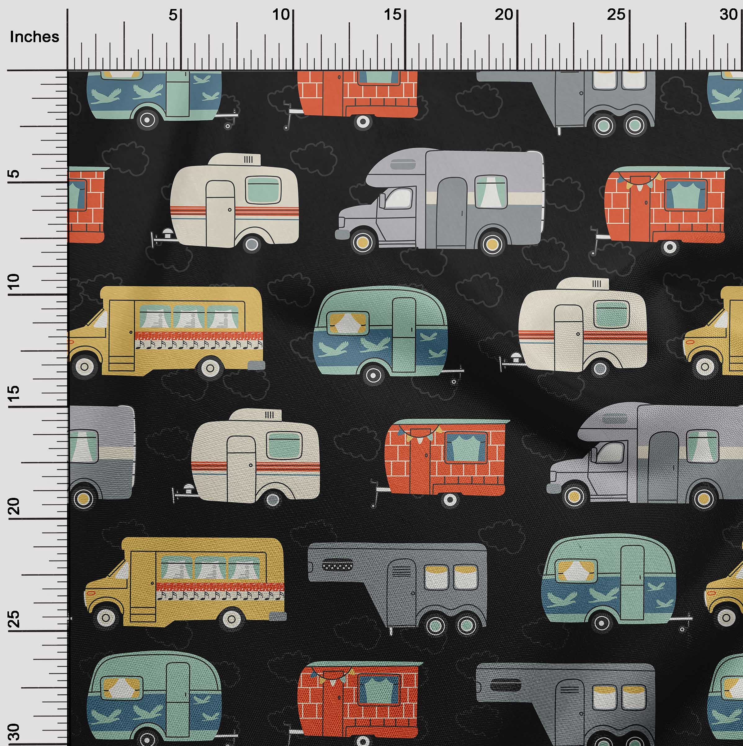 oneOone Rayon Black Fabric - 56 Inch Wide Printed Sewing Material by The Yard for DIY Clothing, Dresses & Home Decor Projects | Premium Bus Pattern Fabric for Crafting & Fashion Design