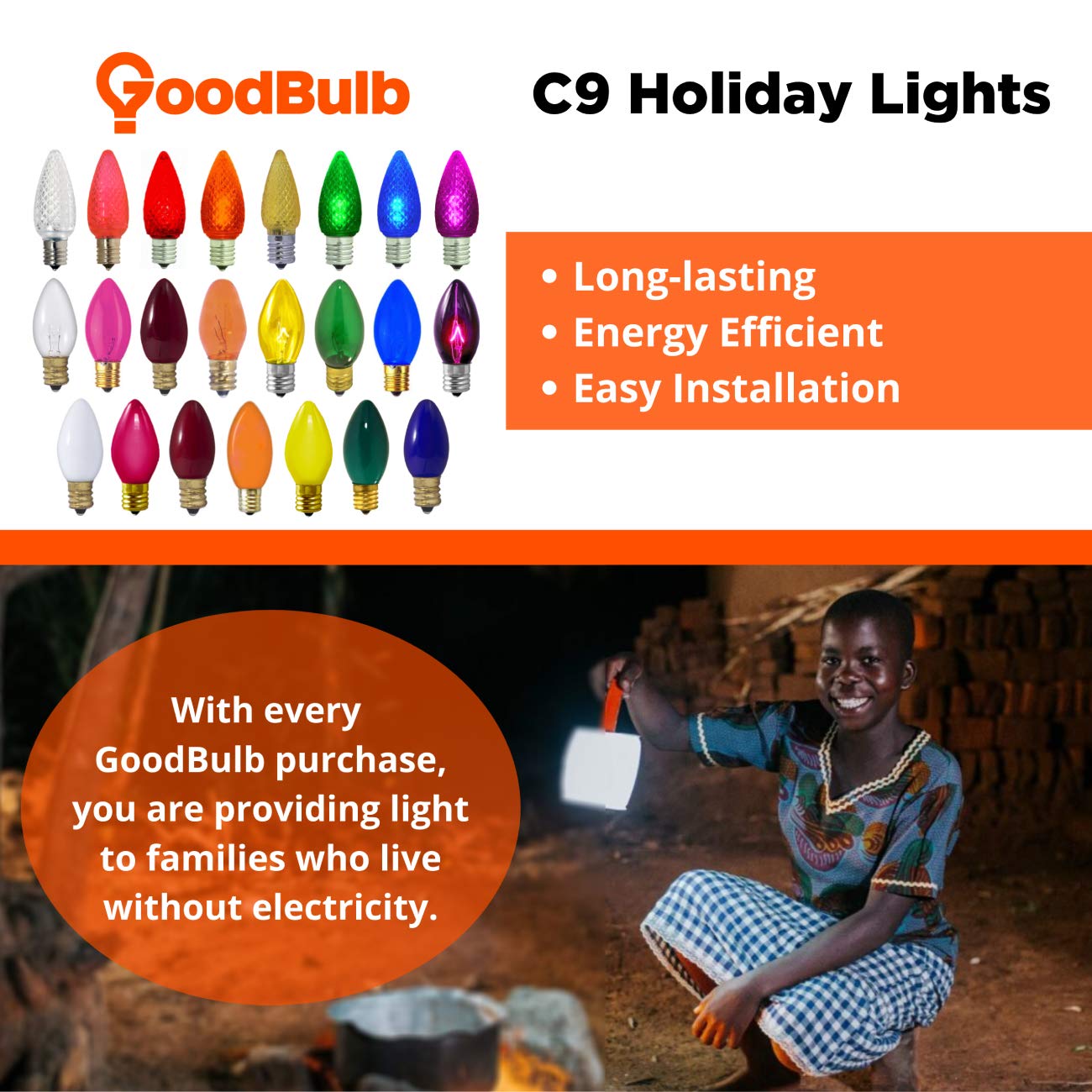 GoodBulb 7-Watt C9 Clear Christmas Light Bulbs - Pack of 25, Warm White 50 Lumens, E17 Intermediate Base - Perfect for Holiday Decorations, Indoor/Outdoor Christmas Trees, Roofs & Home Decoration