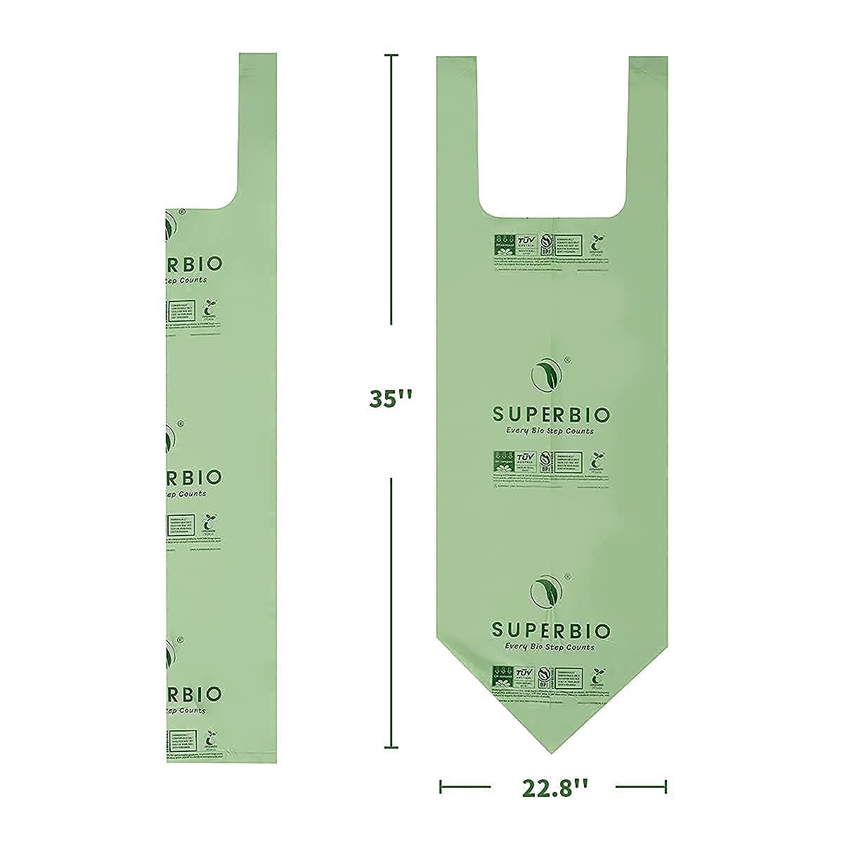 SUPERBIO 13 Gallon (49.2L) Compostable Kitchen Trash Bags with Handles - BPI Certified, OK Compost INDUSTRIAL - 30 Count Eco-Friendly Food Waste Bags for Home, Office & Outdoor Composting