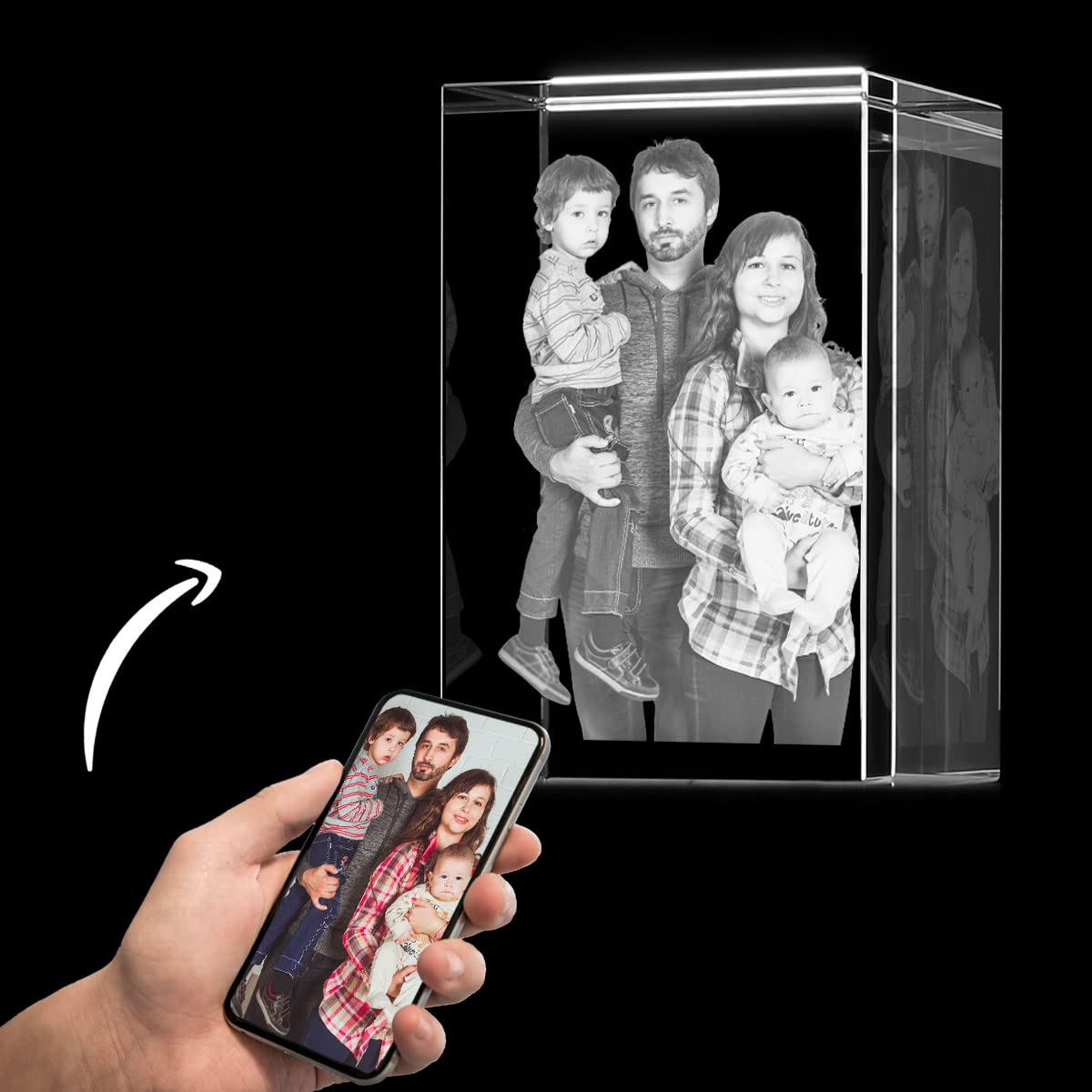 Roniatic 3D Crystal Photo - Personalized Laser Engraved Gift for Women, Men, Mom, Dad, Family - Custom Photo Keepsake for Birthday, Anniversary, Memorial - Romantic Couples Gift Idea - Perfect for Home Decor, Office Display & Special Occasions (X-Large Portrait Crystal)