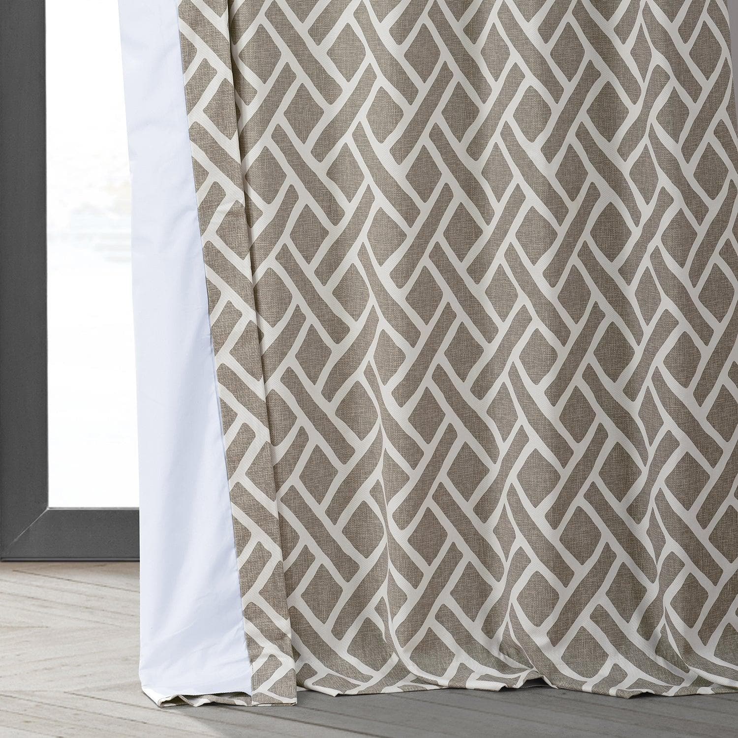 Martinique Taupe Geometric Printed Cotton Blackout Curtains for Bedroom & Living Room - Noise Reducing Thermal Insulated Window Drapes for Hotels, Home Decor
