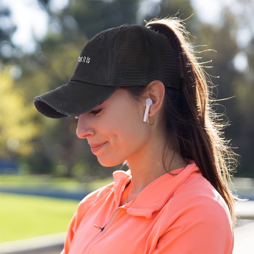 Women's Distressed Cotton Trucker Hat with Ponytail Hole - Stylish & Comfortable for Outdoor Activities, Running, and Casual Wear