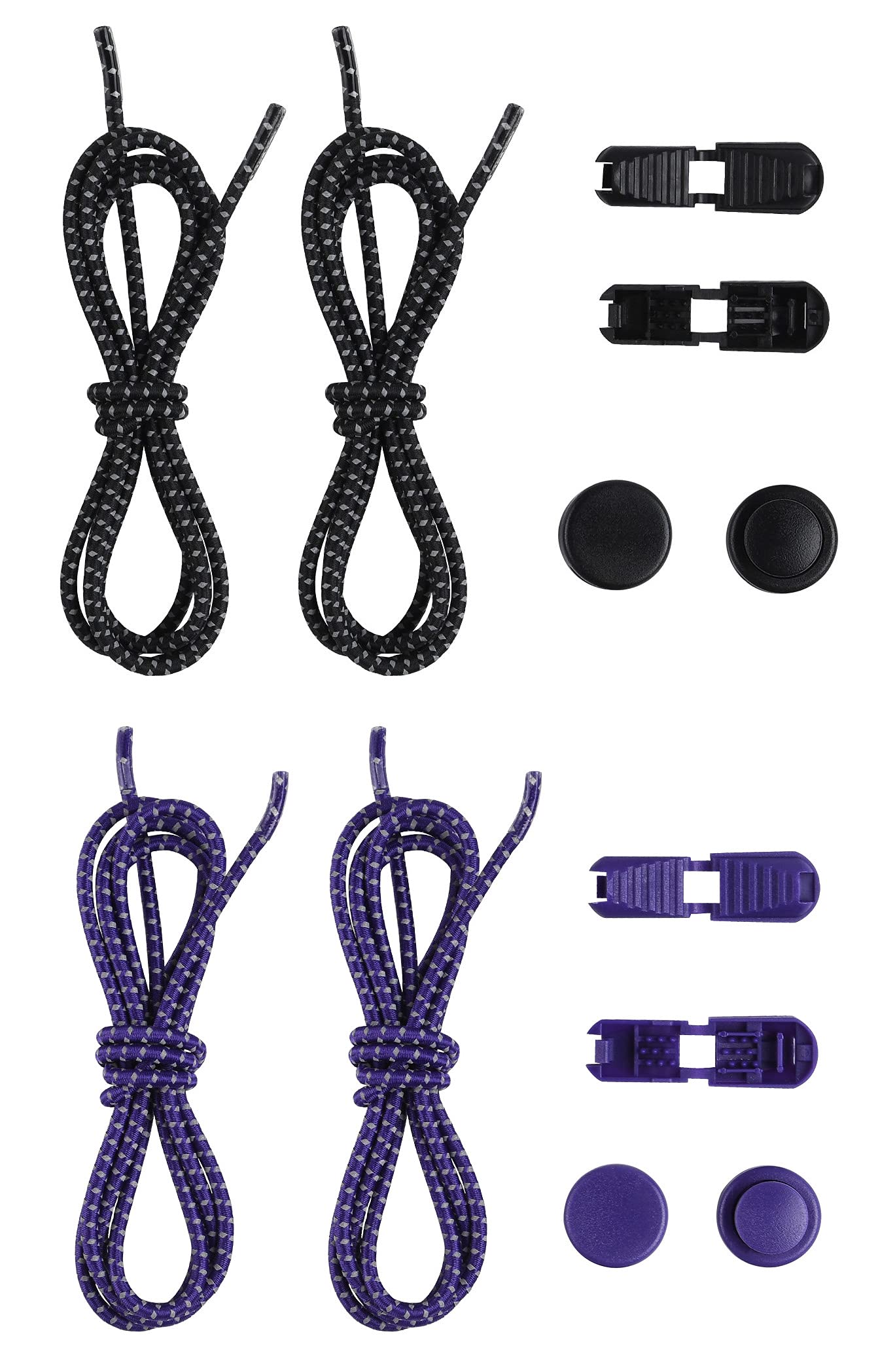 Reflective Elastic No-Tie Shoelaces for Kids & Adults - One Size Fits All (2 Pairs) - Perfect for Running, Walking & Sports