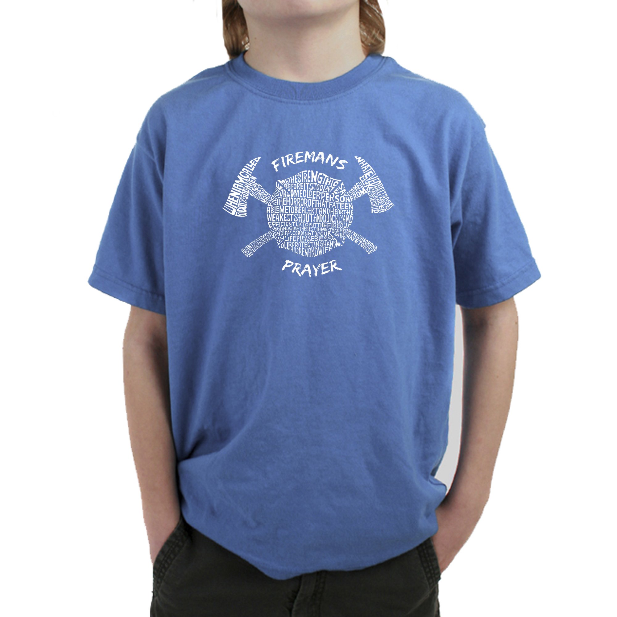 LA POP ART Boys' Word Art T-Shirt - Fireman's Prayer Inspirational Graphic Tee for Kids | Casual Wear, School Outfits & Firefighter Theme Parties