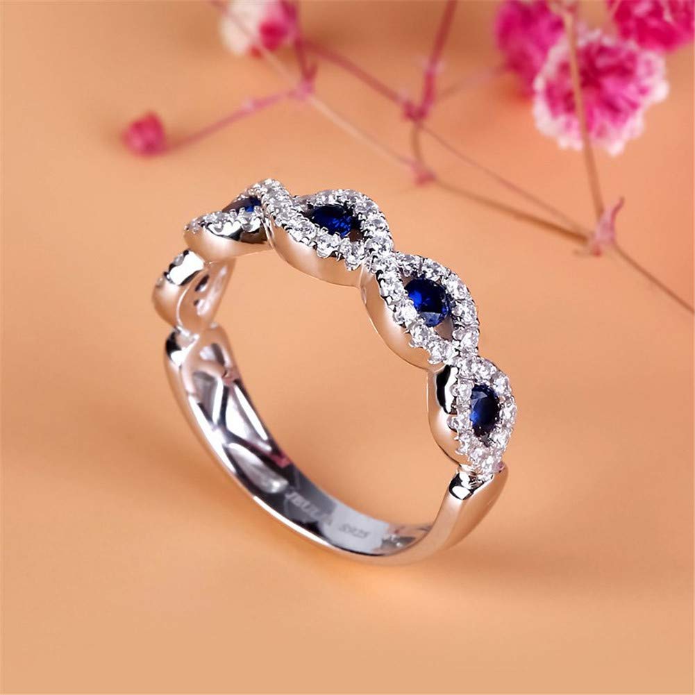 Jeulia Engraved Wedding Stackable Rings - Sterling Silver Half Eternity Band with Sapphire Blue & White Diamond CZ - Anniversary Promise Rings for Women - Perfect for Engagement, Proposal & Romantic Gifts - Comes with Jewelry Box