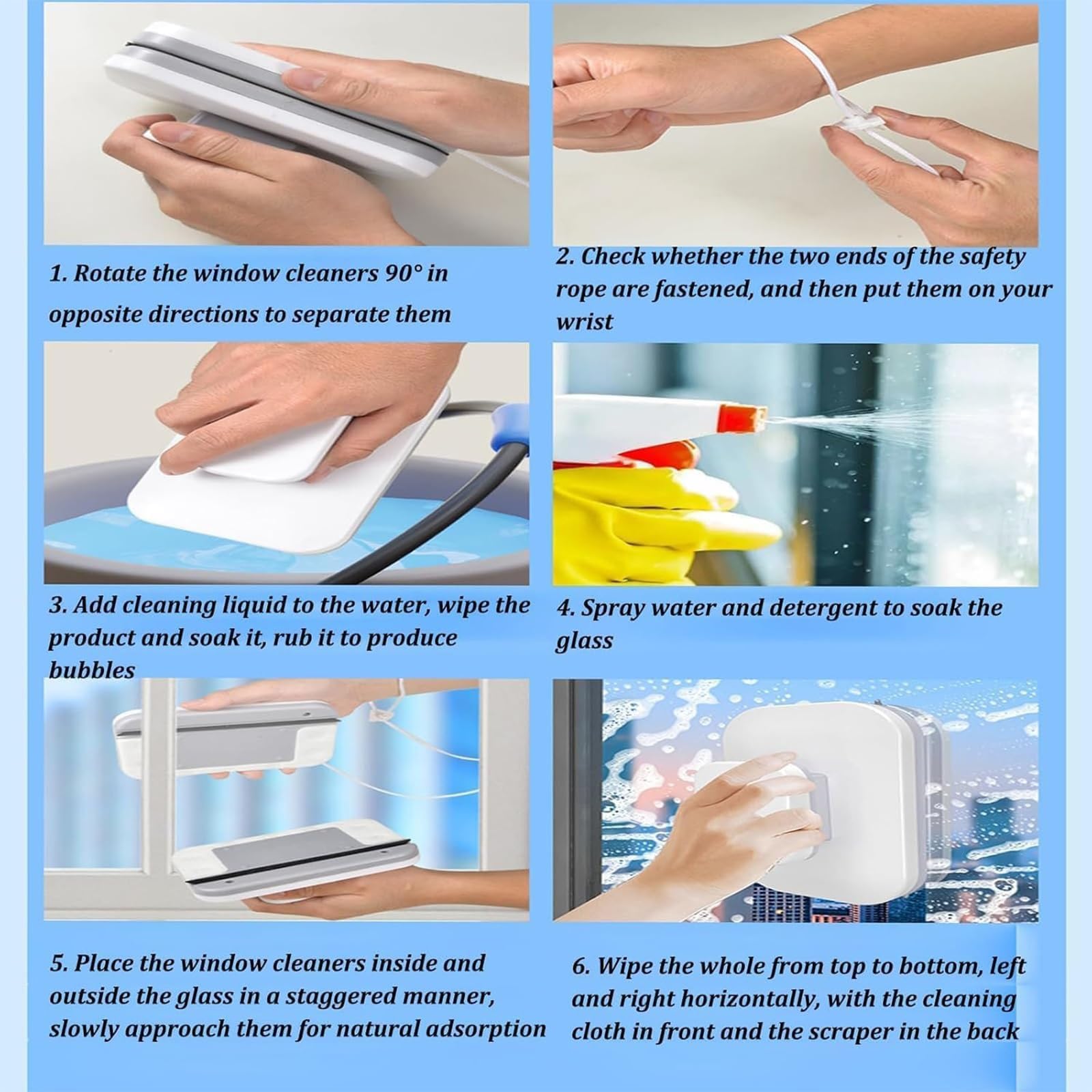 Vopetroy Magnetic Car Windshield Cleaner - Double Sided Window Cleaning Tool for Cars, Trucks & RVs - Easy Reach Windshield Wiper for Safe Driving in Rain & Snow (1 Set)