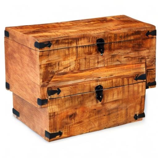 2-Piece Mango Wood Storage Chest Set - Toy Box, Storage Basket & Retro Entryway Bench - Large Sturdy Trunk for Living Room & Bedroom - Easy Assembly - Perfect for Organizing Toys, Blankets & Home Decor