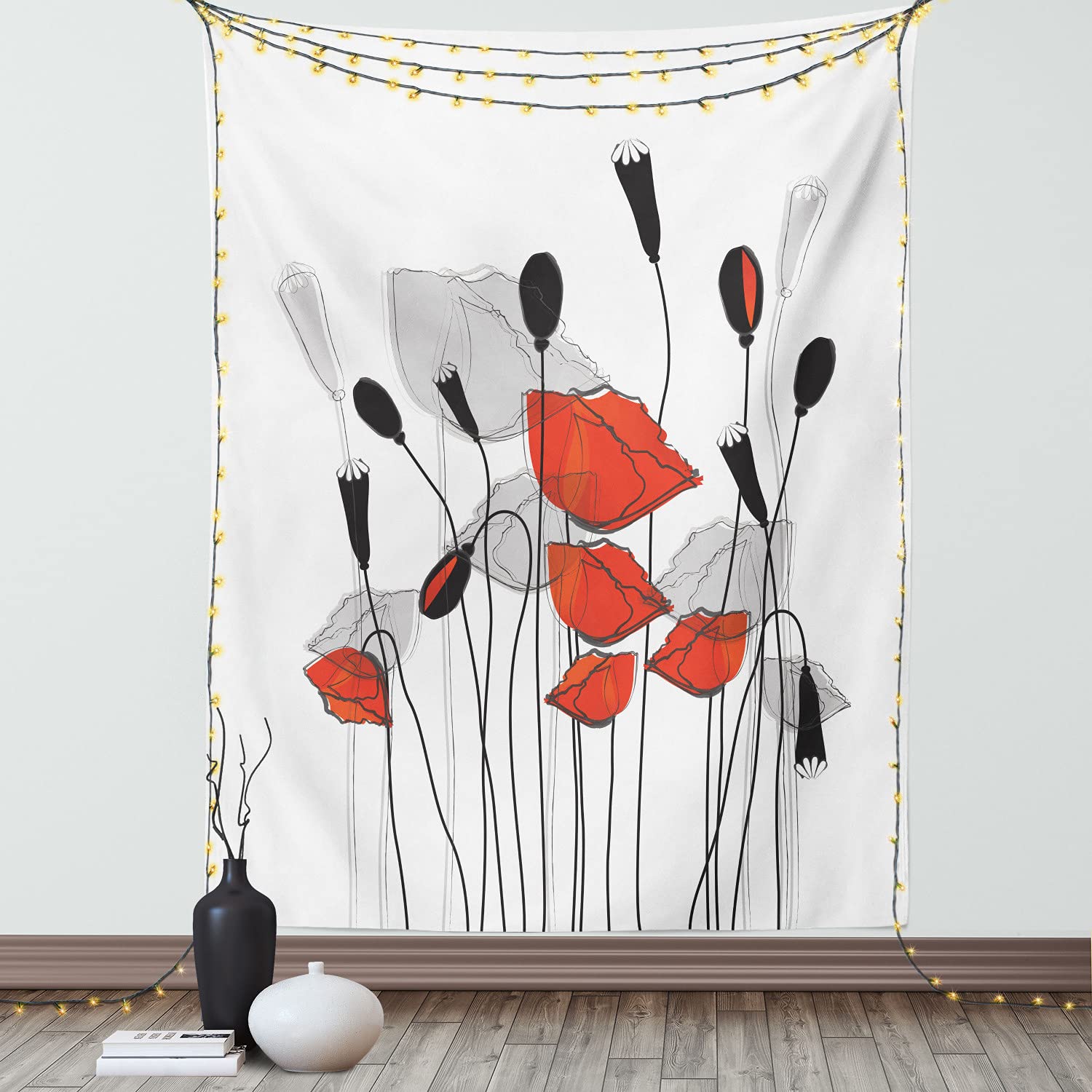 Vintage Floral Tapestry Wall Hanging - Abstract Poppy Flowers Design for Bedroom, Living Room & Dorm Decor - 60