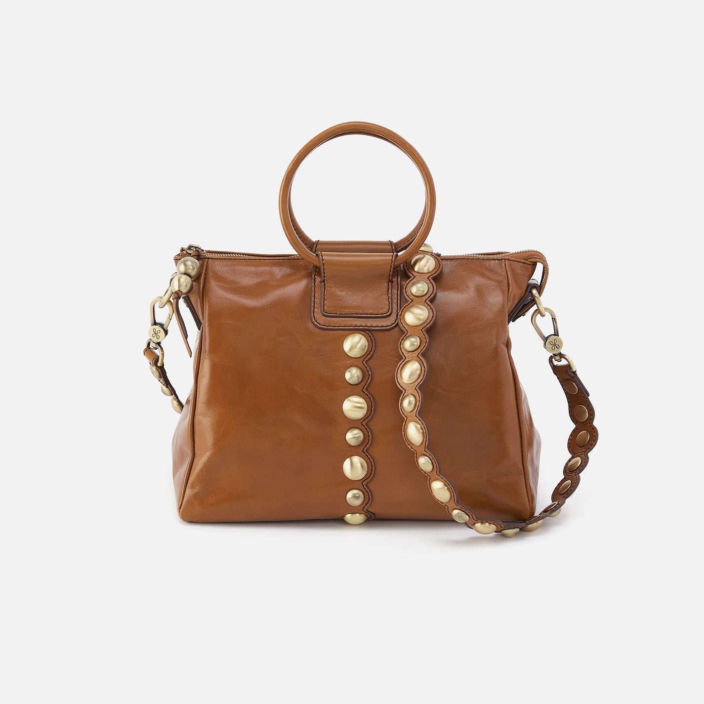 Sheila Medium Satchel - Polished Leather Handbag with Studs in Truffle Brown | Perfect for Work, Travel & Everyday Use
