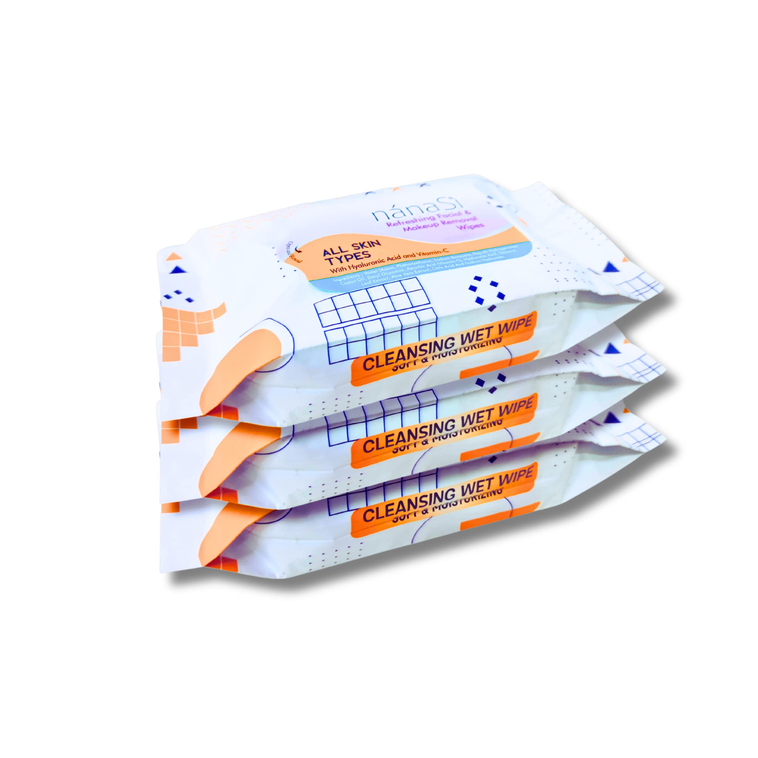 Nanasi Facial Tissue | Refreshing Wet Wipes for Men & Women | 25 Count Travel Size Pack | Orange Scent | 20cm x 50cm | Pack of 2 | Perfect for Gym, Travel & On-the-Go Freshness