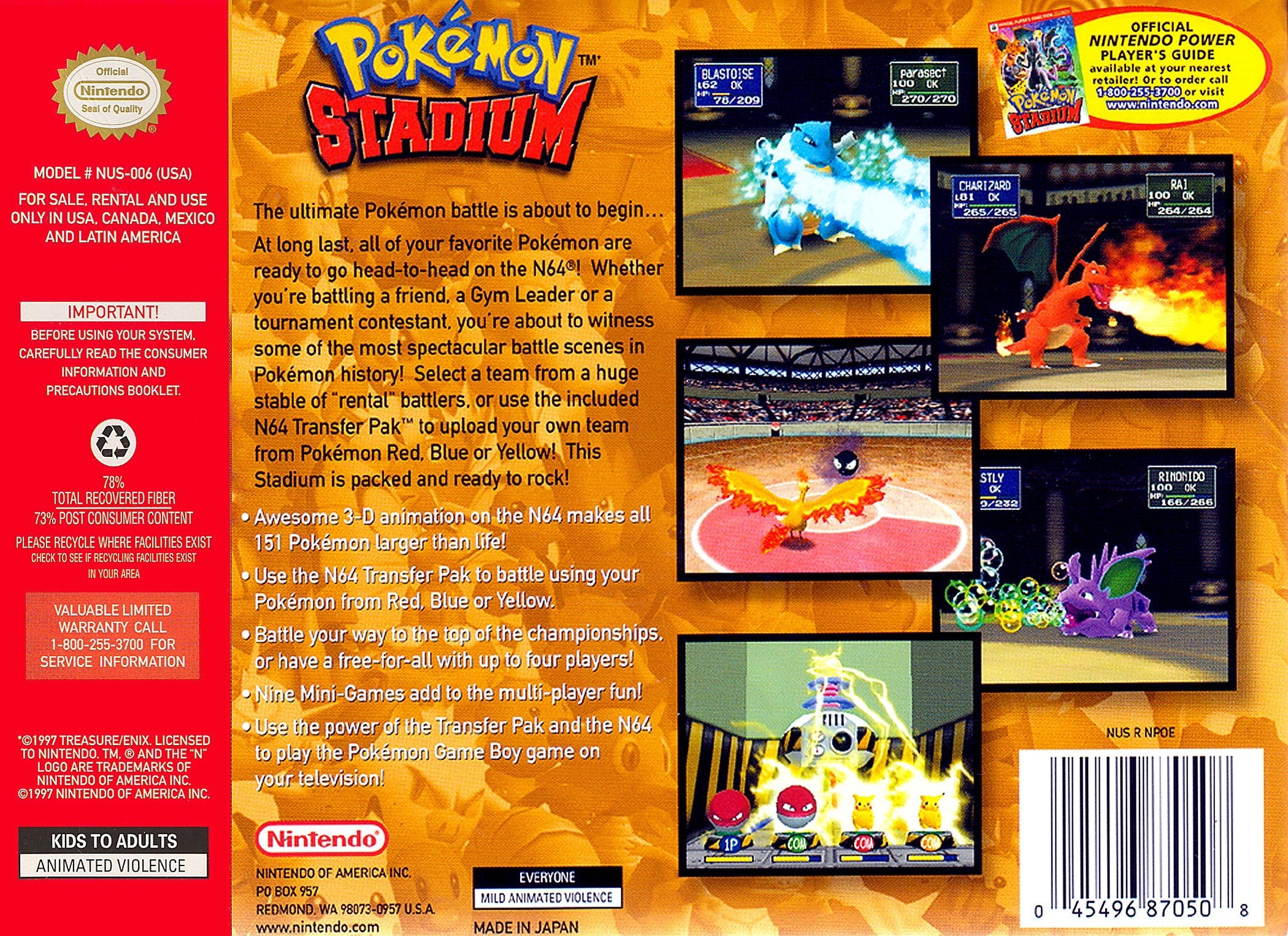 Used Pokemon Stadium N64 Video Games - Retro Nintendo 64 Game Cartridge for Collectors & Gamers - Perfect for Nostalgic Gaming & Competitive Battles