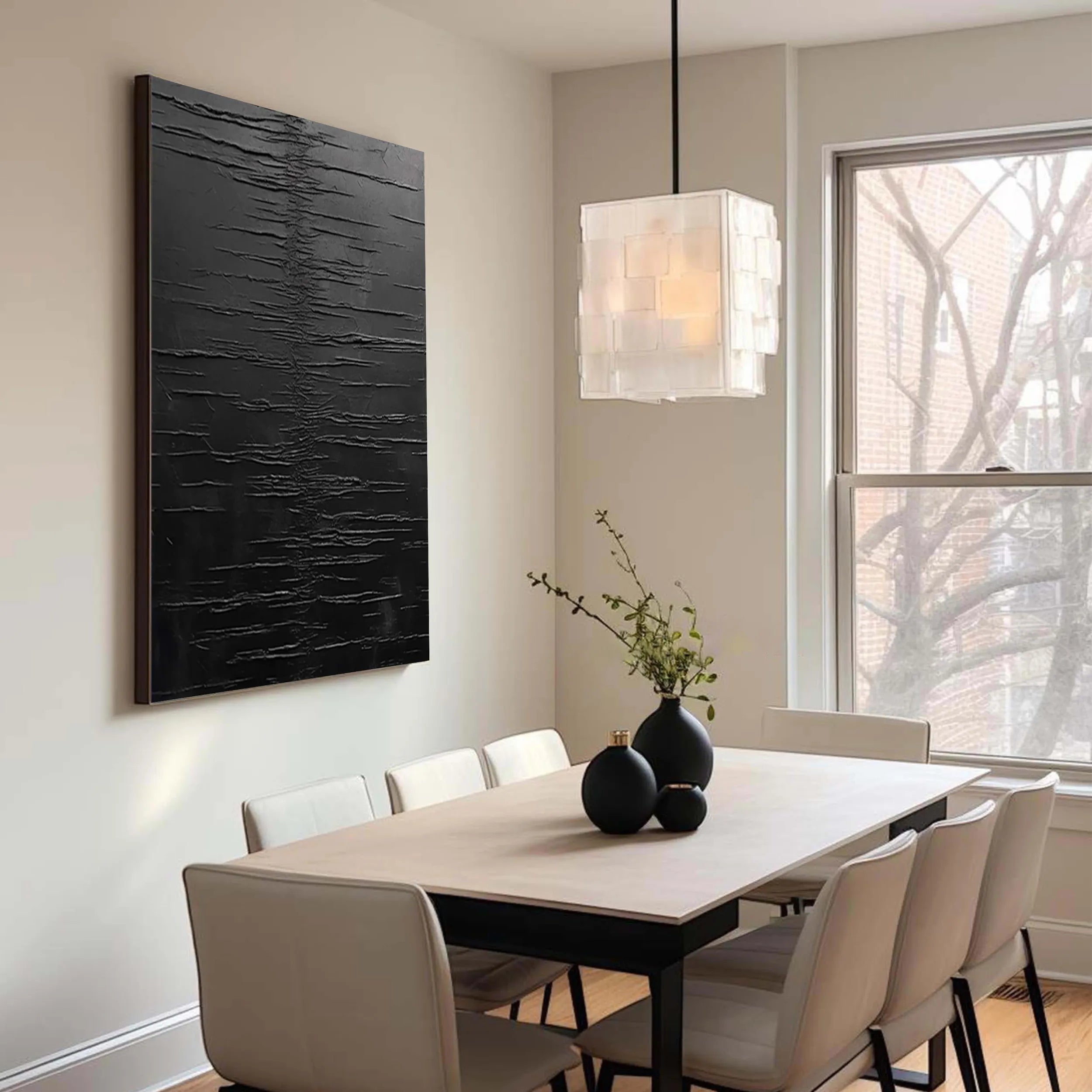 Black Minimalist Textured Painting Canvas - Modern Abstract Wall Art Decor for Living Room, Bedroom & Office - Premium Quality Artist Canvas #MZ079