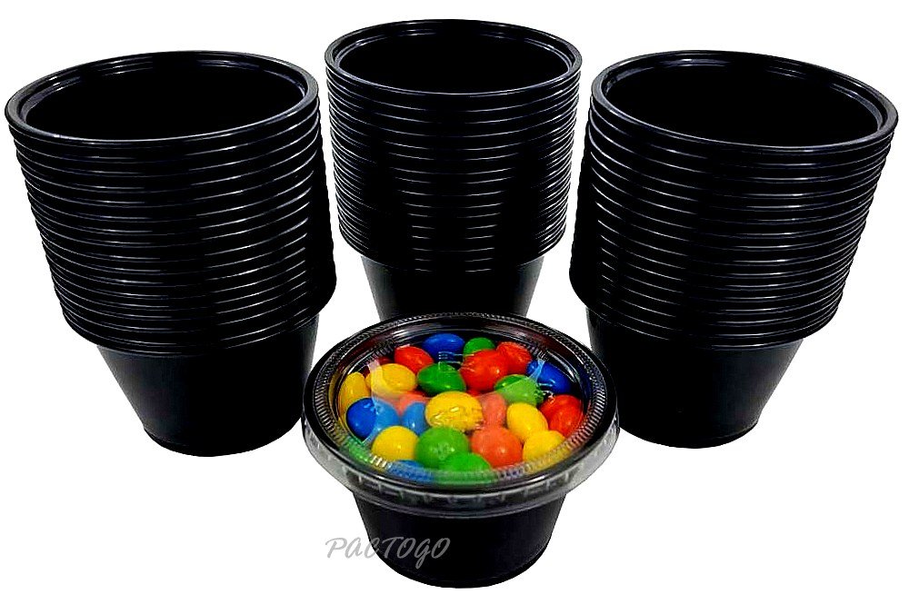 1250-Pack Empress 3.25 oz Black Disposable Plastic Souffle Cups with Lids - Perfect for Catering, Restaurants, and Food Storage
