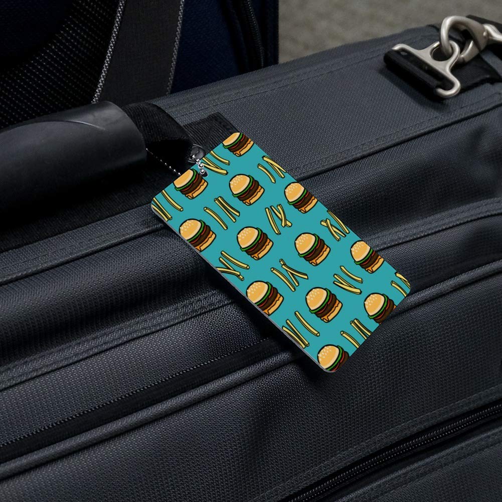 Hamburger & French Fries Pattern Luggage Tag - Cute Suitcase ID Tag for Travel Bags & Carry-Ons - Perfect for Kids, Teens & Food Lovers