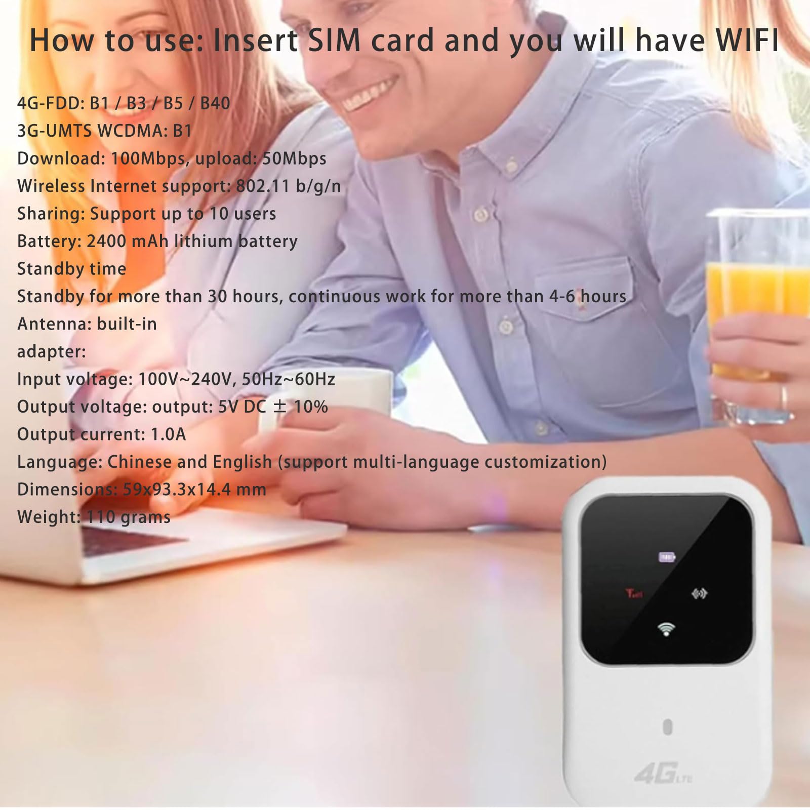 Portable WiFi Hotspot - High Speed 4G LTE Smart Router with Unlimited Data for Travel, Camping & Remote Work - Wireless Internet Anywhere (1 Pack)