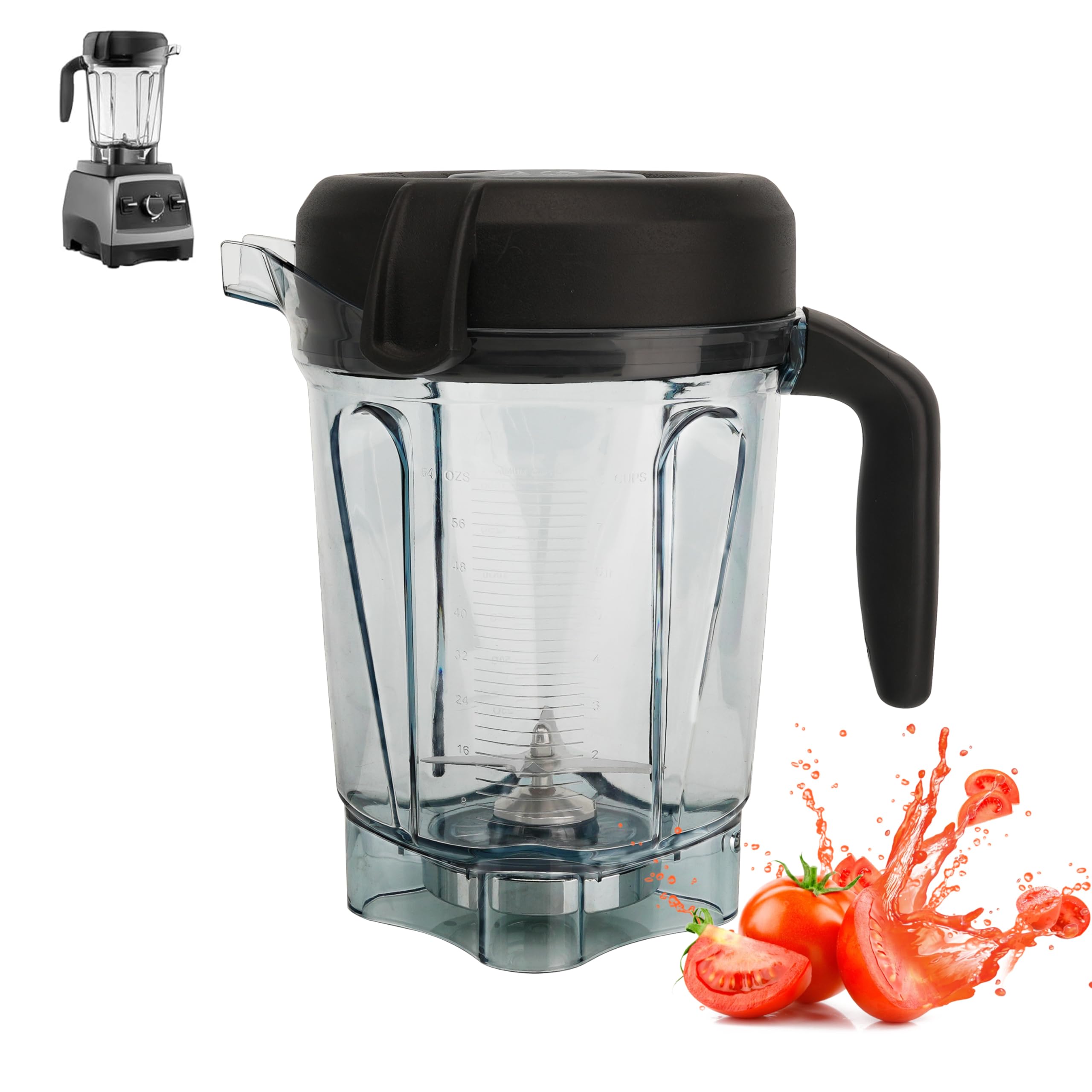 64oz Low Profile Container with Blade Lid Replacement for Vitamix Blenders - Perfect for Smoothies, Soups & Nut Butters at Home or Commercial Use