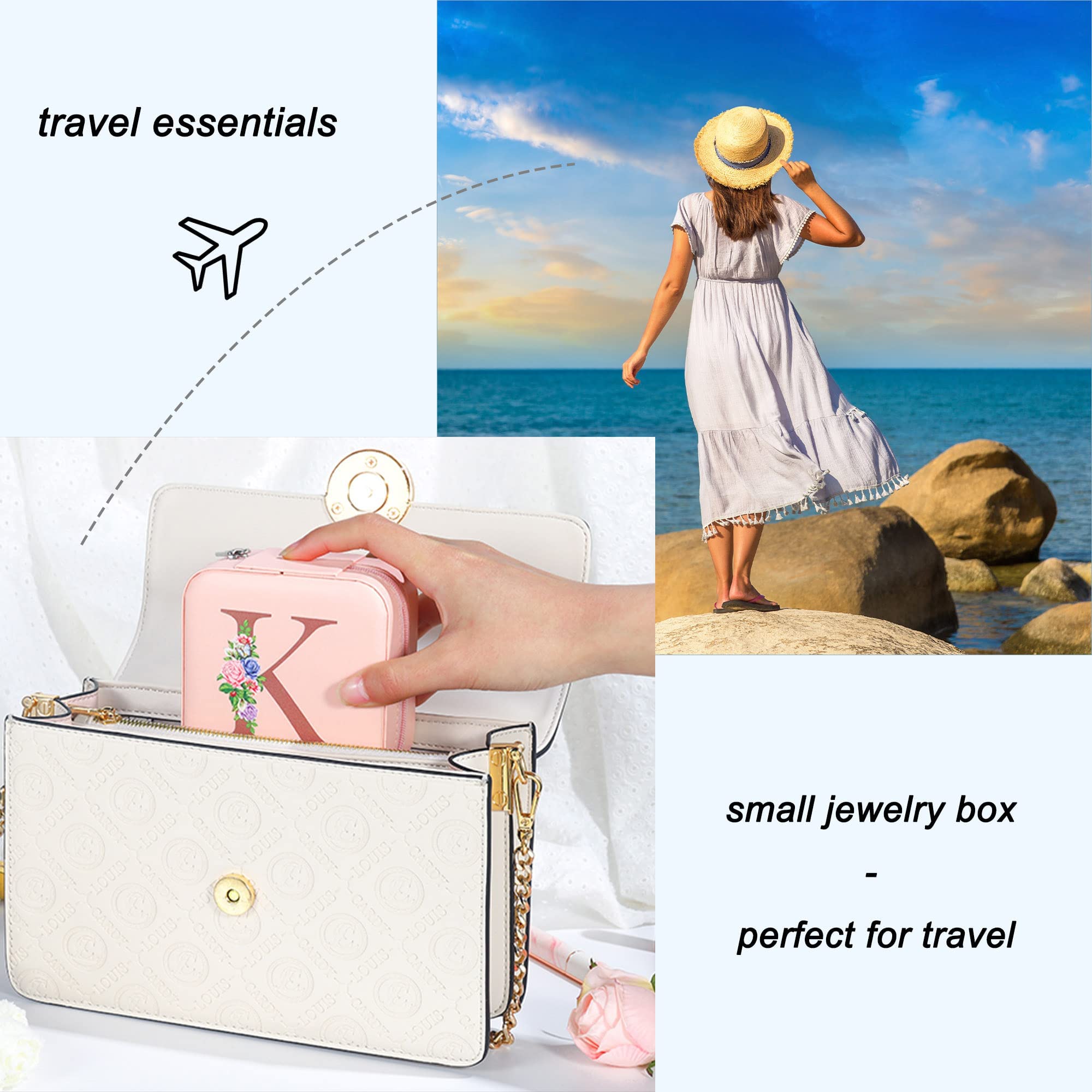 Yesteel Personalized Jewelry Organizer Box with Mirror - Initial Travel Jewelry Case for Necklaces, Rings & Earrings | Perfect Valentine's Day, Birthday Gift for Mom (Letter S) | Great for Travel, Home Storage & Special Occasions