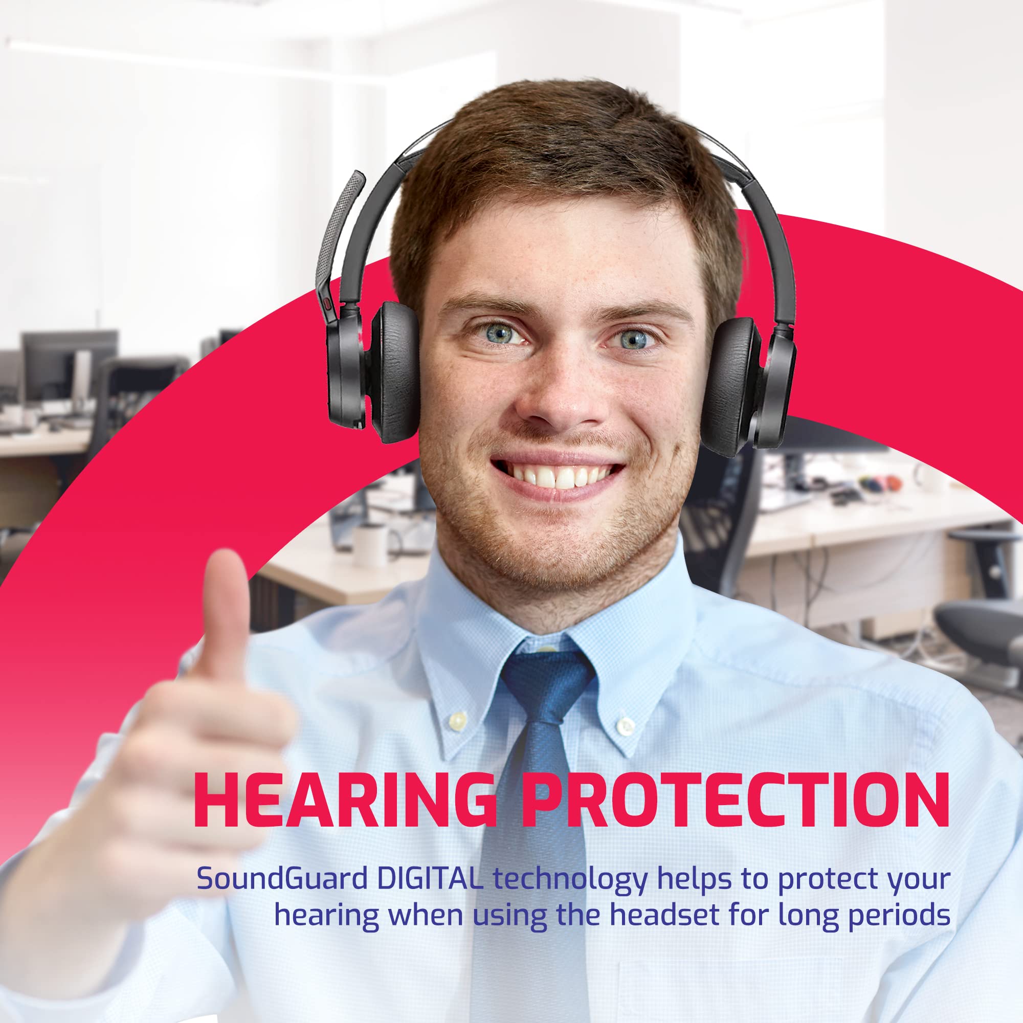 GTW Poly Voyager Focus 2 UC Wireless Bluetooth Headset with Charging Stand | Noise-Canceling Stereo Headphones for Office & Remote Work | Compatible with Teams, Zoom, RingCentral, 8x8, Vonage | USB-A Connectivity for PC, Mac & Smartphones | Includes Bonus Microfiber Cloth | Perfect for Video Conferencing, Call Centers & Home Office Use