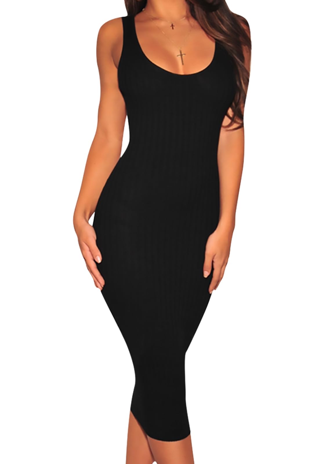 Sexy Bodycon Tank Dress for Women - Sleeveless Ribbed Knit Midi Dress for Club, Party & Night Out | Slim Fit Stretchy Summer Dress for Date Night & Casual Wear