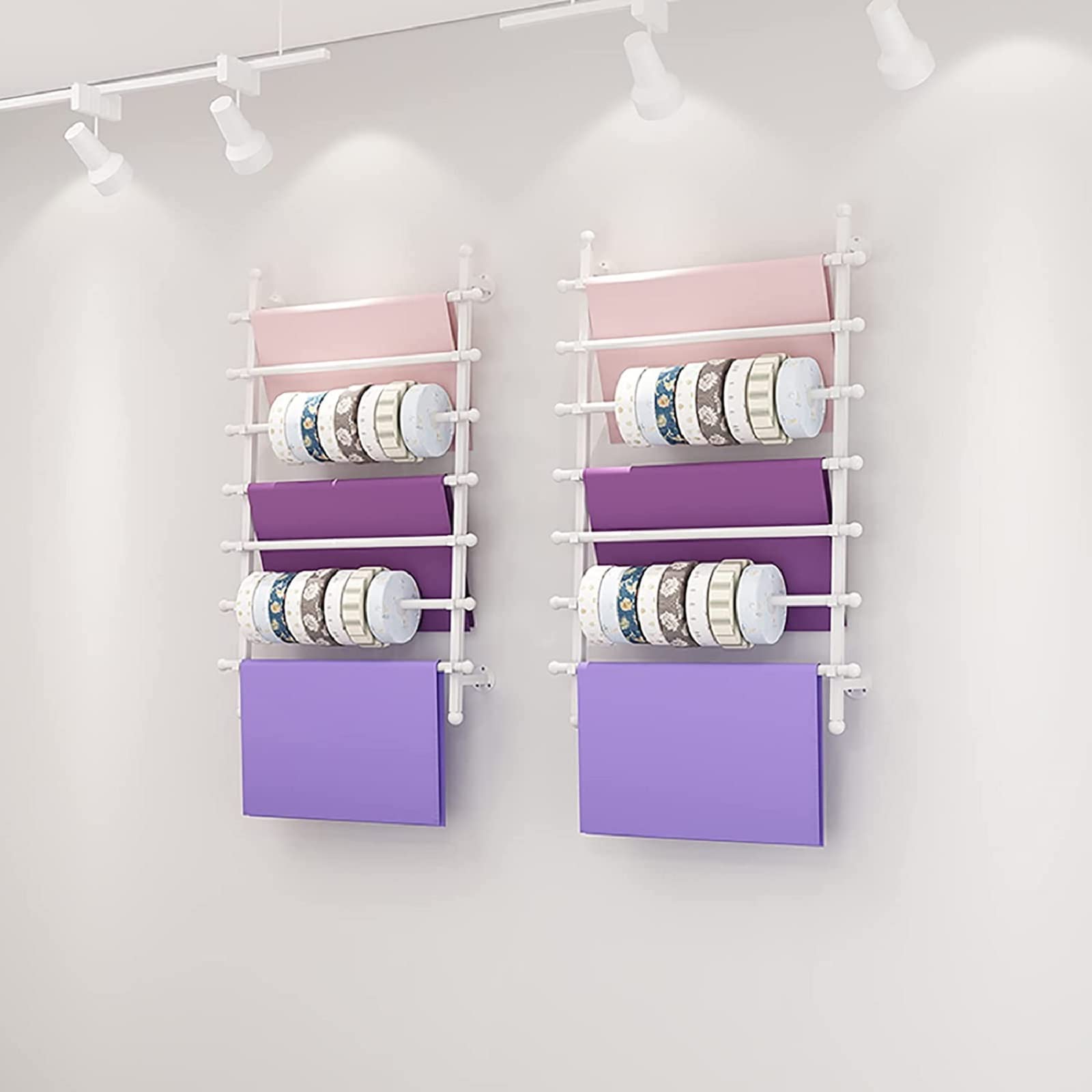 Gold Metal 7-Layer Ribbon Holder Organizer - Large Capacity Wall-Mounted Display Stand for Wrapping Paper, Scarf & Fabric Storage - Perfect for Craft Rooms, Gift Wrapping Stations & Closet Organization