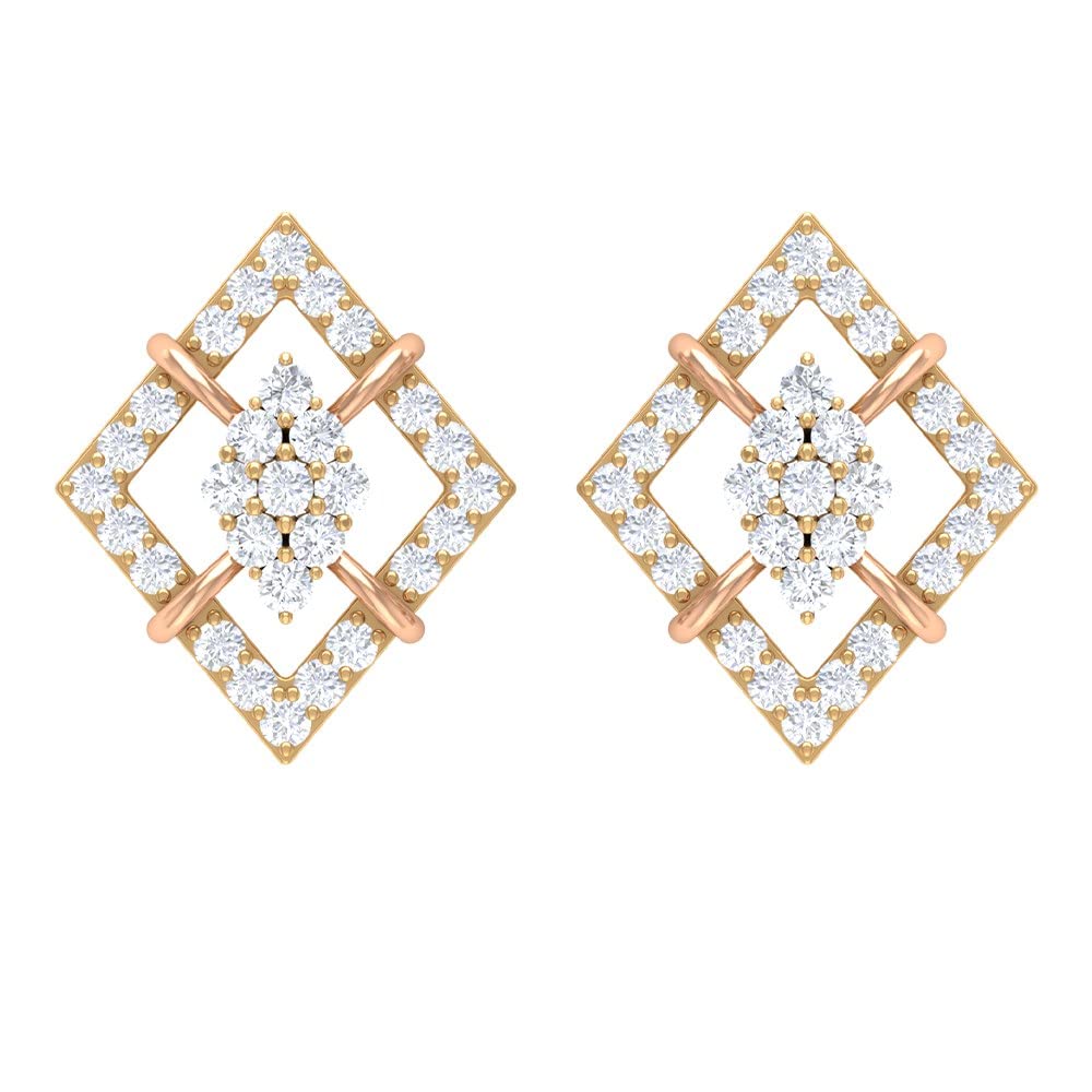1/2 CT Diamond Stud Earrings for Women - 14K Solid Gold Rhombus Shape April Birthstone Earrings | Elegant Cocktail Jewelry for Parties, Weddings & Special Occasions