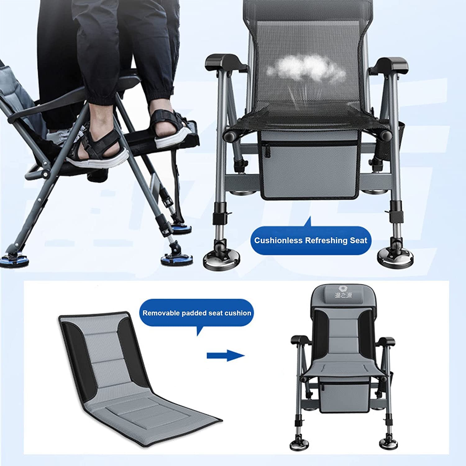 Portable Folding Reclining Fishing Chair for Adults - Lightweight Camping Stool with Backrest for Fishing, Hiking, Gardening, Beach, Picnic & Outdoor Watching - Perfect for Relaxing by the Lake, Backyard or Camping Trips