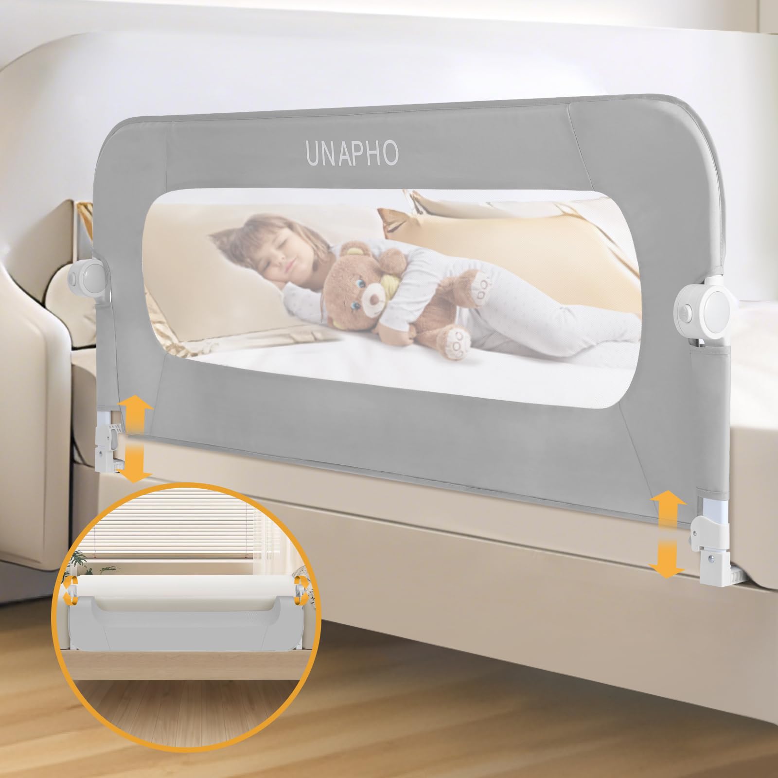 Upgrade Toddler Bed Rail Guard - Adjustable Safety Side Rail for Queen, King, Full & Twin Beds - 59 Inch Grey Baby Bed Rail for Kids - Perfect for Childproofing & Preventing Falls During Sleep