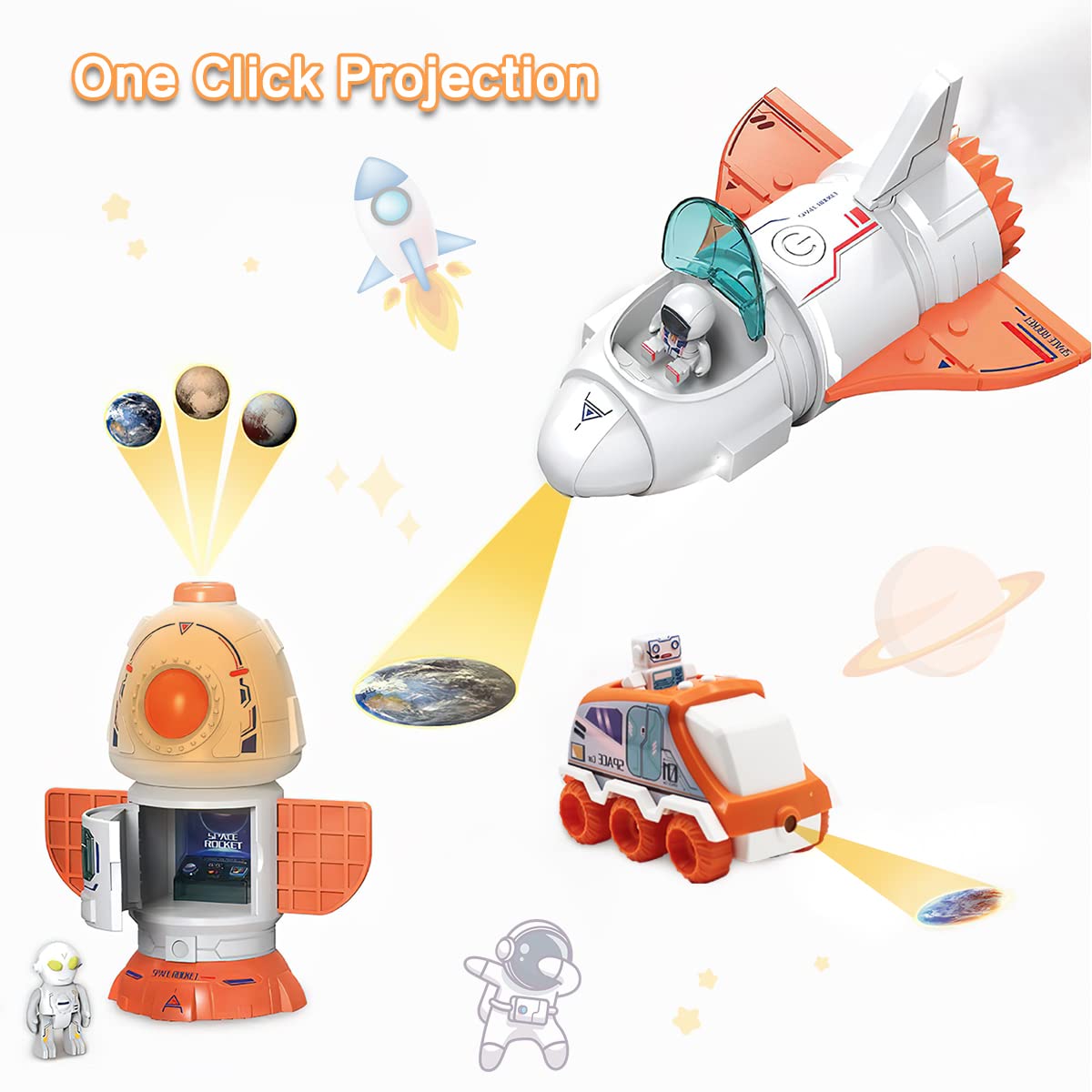 Mostop Space Shuttle Rocket Toy for Kids - STEM Educational Science Toy with LED Lights, Blast Off Sounds, Spray & Projection Functions | Perfect for Space Exploration Play, Birthday Gifts & Classroom Learning Activities