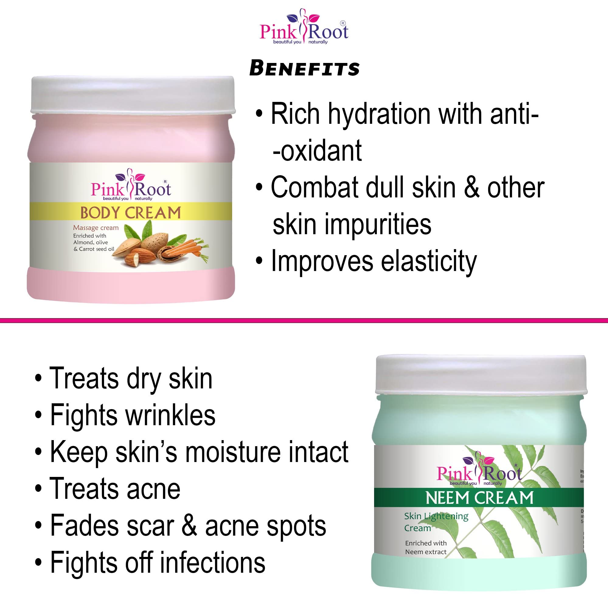 Pink Root & Neem Body Massage Cream Set - 500gm Each for Relaxation & Skin Care | Perfect for Spa, Home Massage & Moisturizing