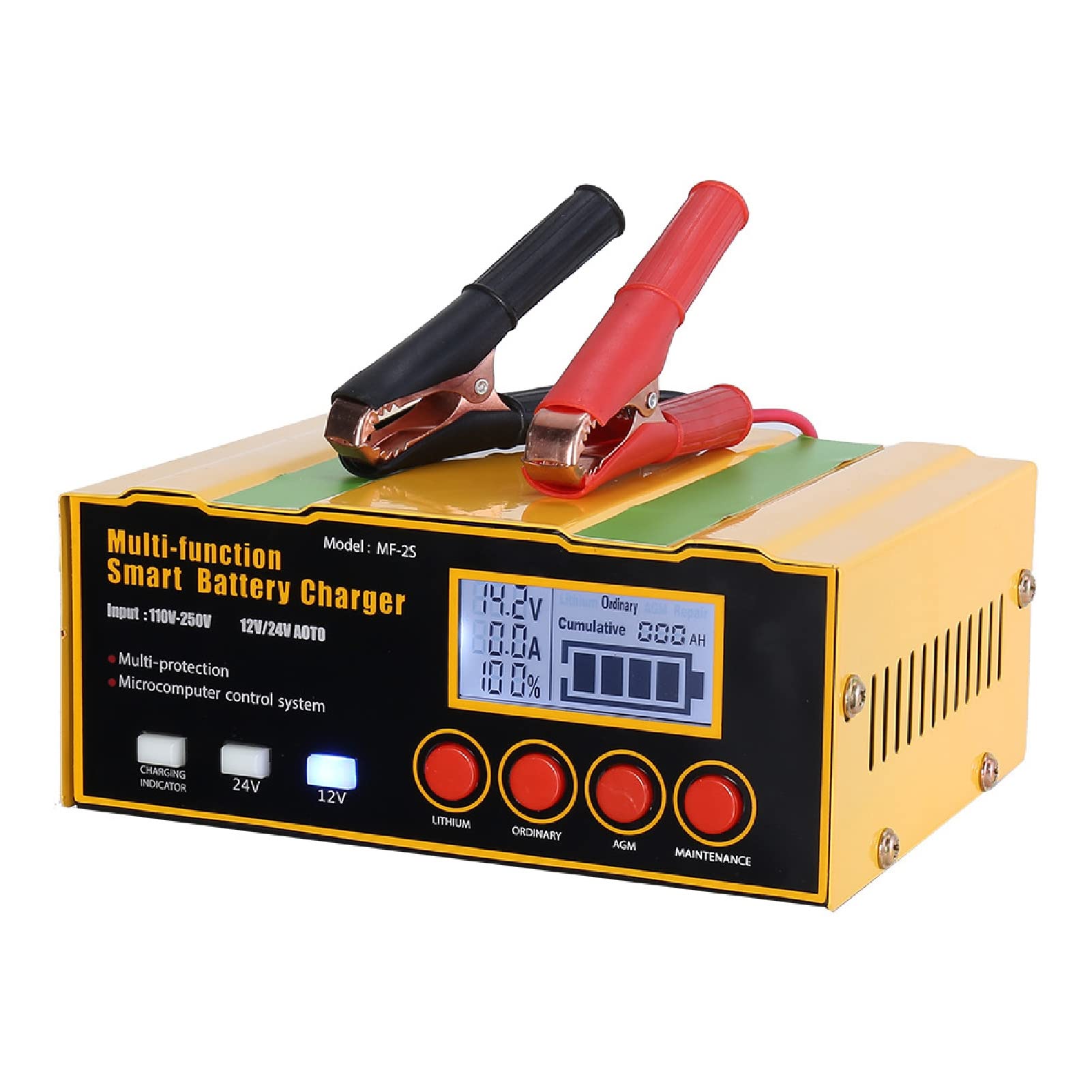 Saterkali 200W 12V 24V Car Battery Charger with US Plug - Easy to Use & Practical Automotive Battery Maintainer for Cars, Trucks, Motorcycles, RVs & Marine Batteries - Perfect for Home Garage, Road Trips & Emergency Charging