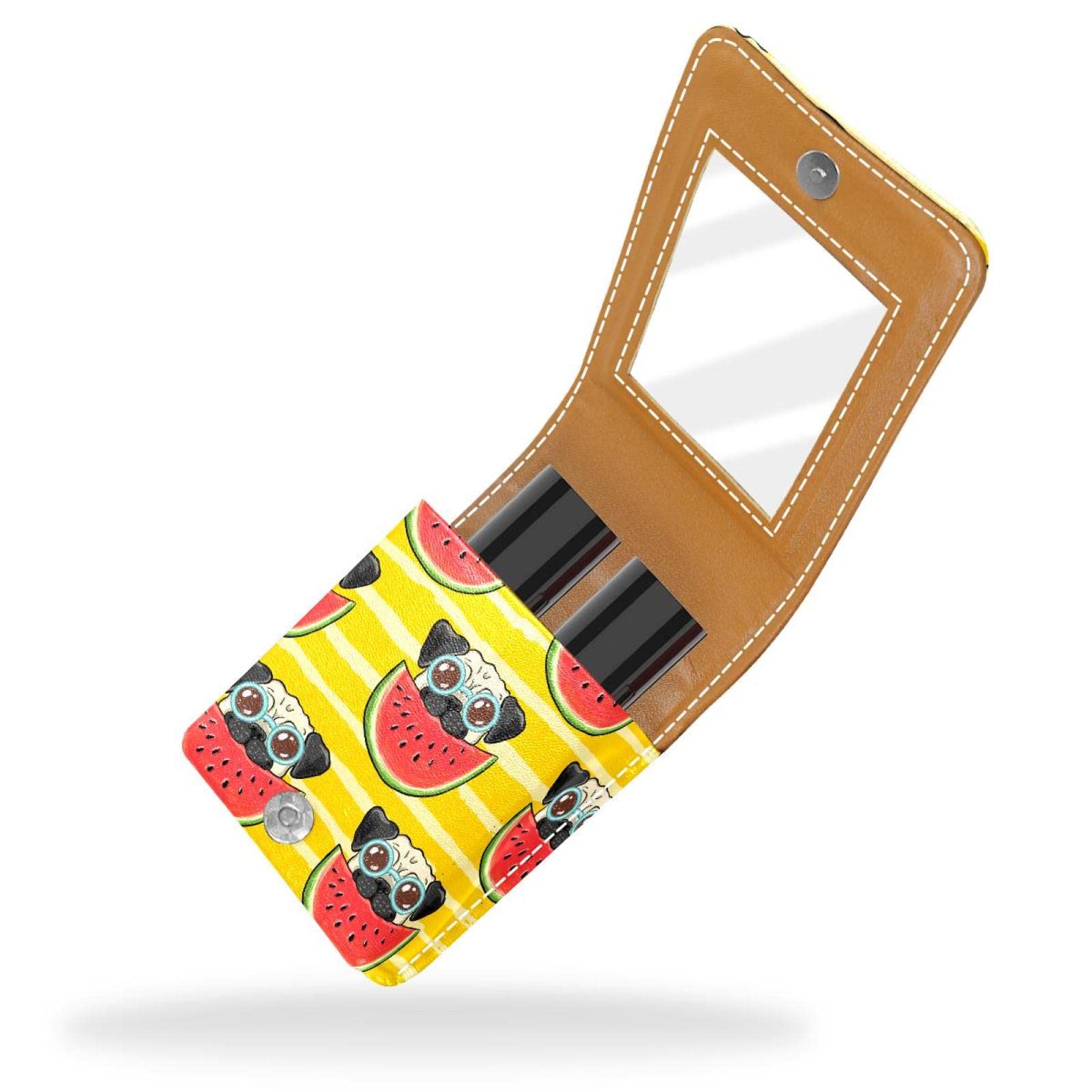 Personalized Lipstick Case - Portable Makeup Bag & Cosmetic Pouch Organizer with Cute Pug Watermelon Design | Perfect for Travel, Home Storage & Gift Giving