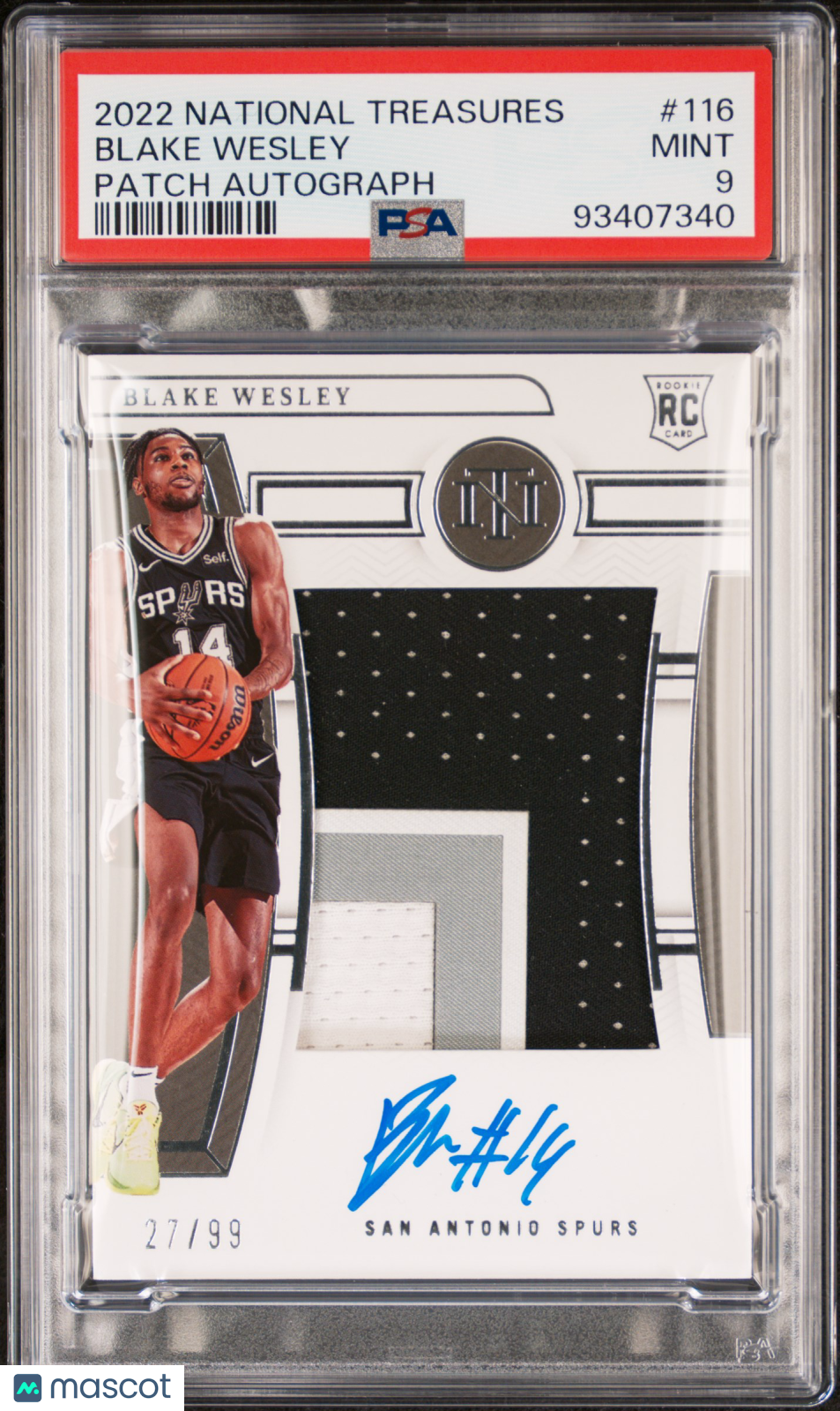 2022 Panini National Treasures Blake Wesley Rookie Patch Autograph PSA 9 /99 - Basketball Trading Card for Collectors & Investors - Perfect for Display, Gifts, and Memorabilia Collections