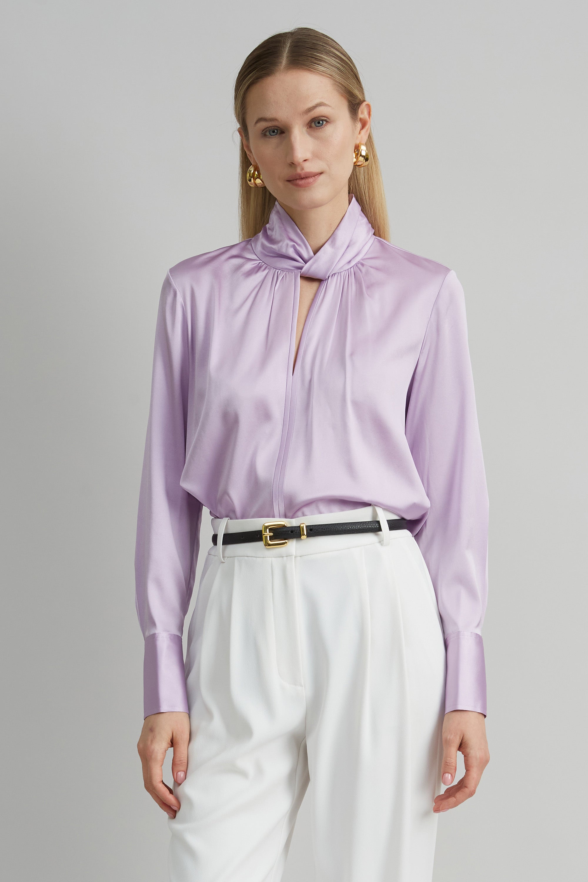 Silk Satin Twist Shirt for Women - Elegant Blouse with Long Sleeves & Button Front - Perfect for Office Wear, Date Nights & Special Occasions