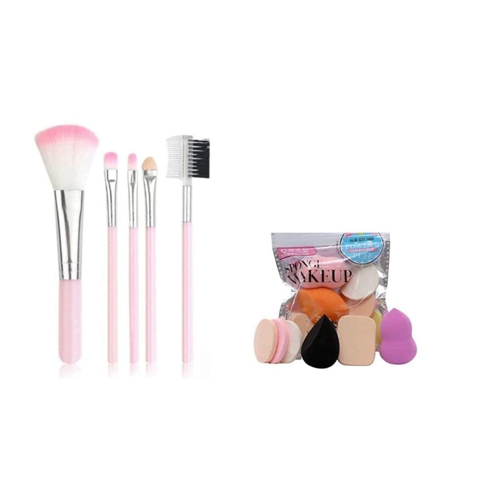 5-Piece Pink Makeup Brushes Set with Soft Bristles & Sponge - Perfect for Women & Girls Beauty Routine