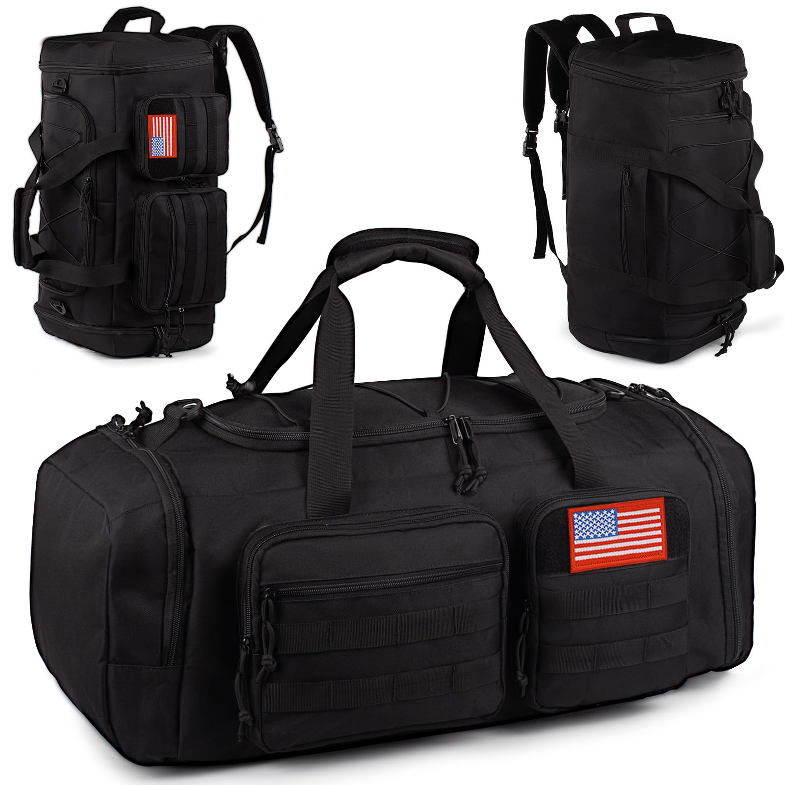 50L Large Tactical Gym Bag for Men & Women - 3-in-1 Water Resistant Sports Duffle Backpack with Shoe Compartment & Wet Pocket - Perfect for Travel, Gym, Weekender Overnight Trips & Outdoor Activities