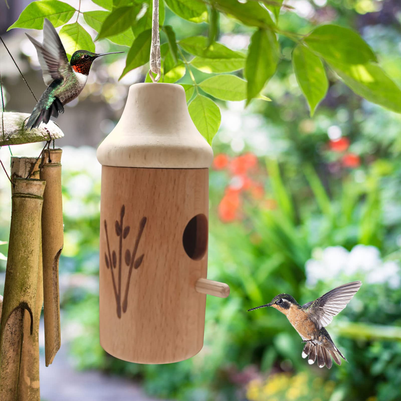 Hummingbird House - Handcrafted Wooden Hanging Birdhouse for Outdoor & Garden Decor, Attracts Hummingbirds & Small Birds (Sparrows, Swallows) - Perfect for Backyard, Patio, and Nature Lovers