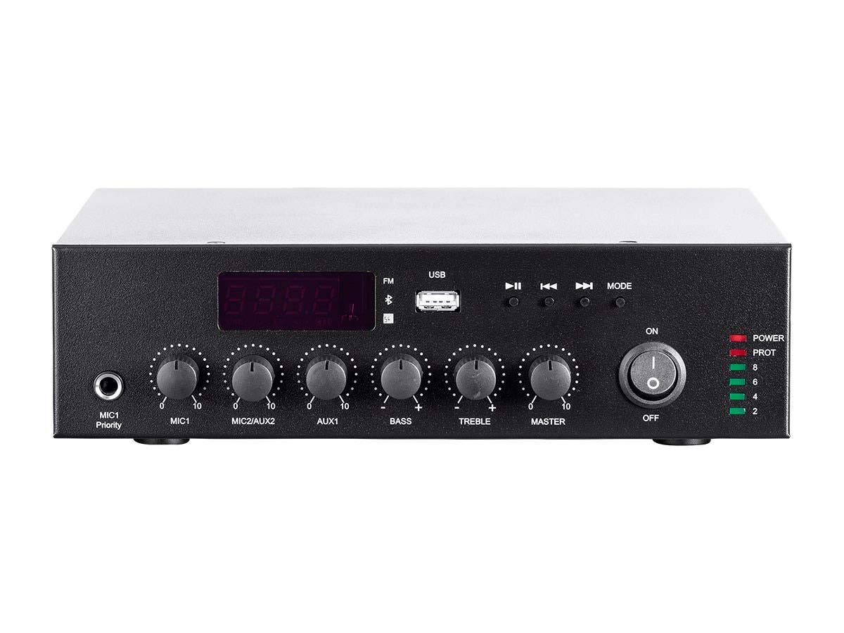 Monoprice 60W 3-Channel Commercial Audio Mixer Amplifier with Bluetooth - 100V/70V PA System for Restaurants, Bars & Events (Black)