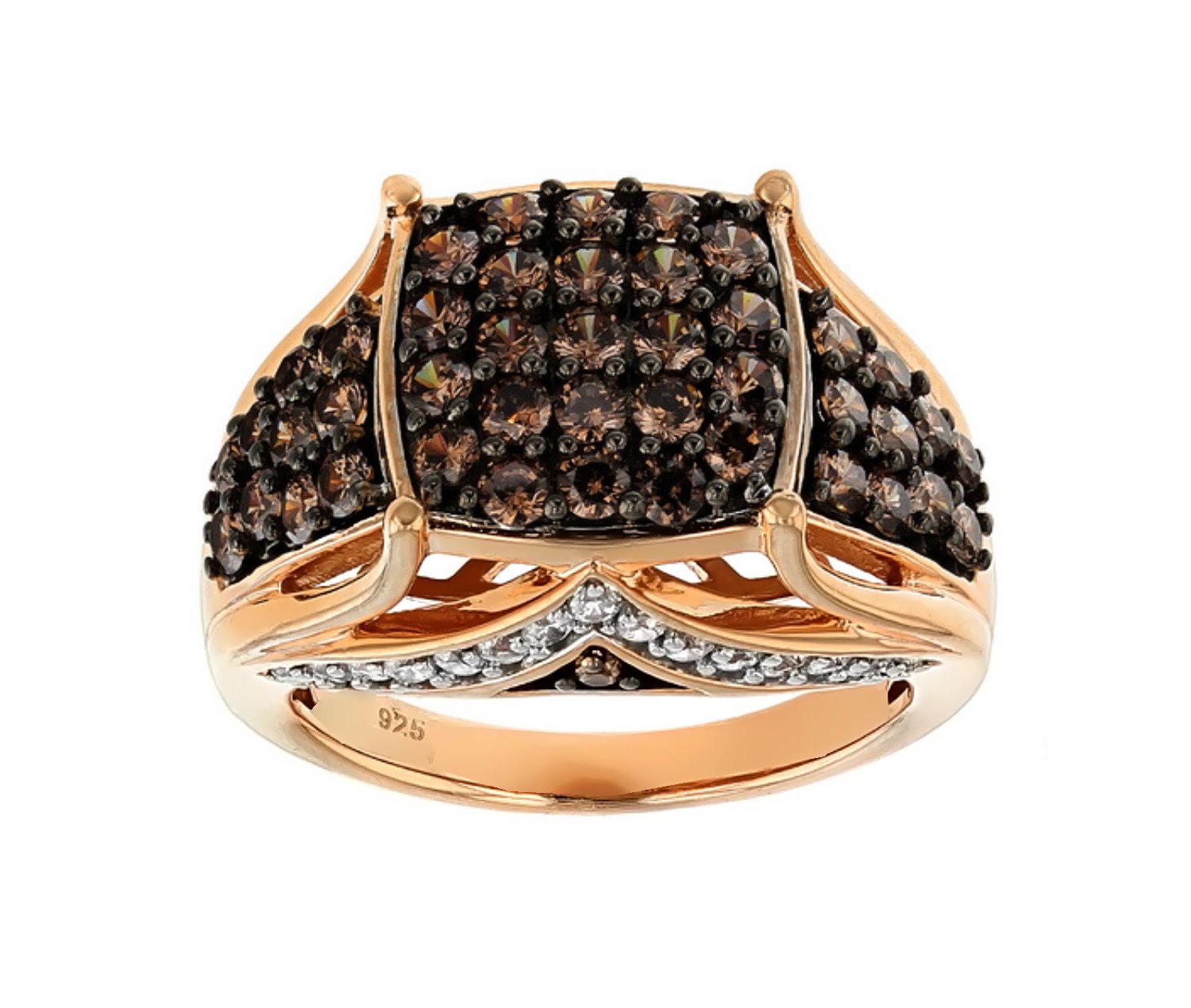18K Rose Gold Silver Brandy Diamond Ring - 3.60 CTW Chocolate Brown Luxurious Pavé Style Jewelry for Women | Perfect for Anniversary, Engagement & Special Occasion Gifts