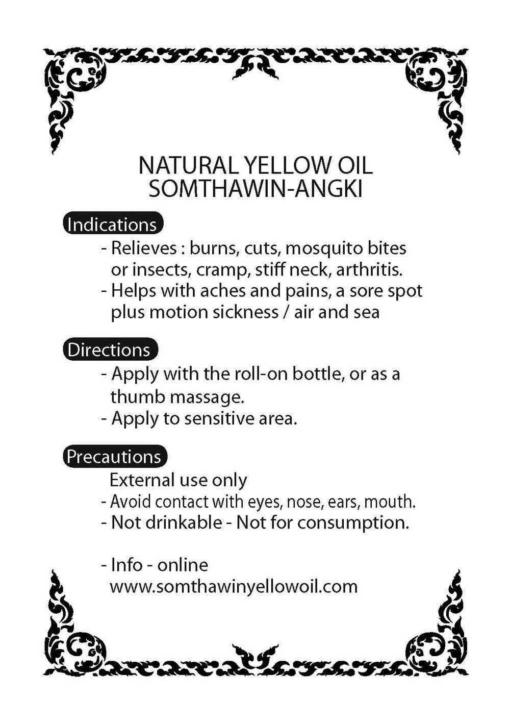 4 Pack Angki Somthawin Hotel Spa Natural Thai Aroma Herb Yellow Oil 24cc - 100% Pure Essential Oil from Thailand for Massage, Aromatherapy & Relaxation