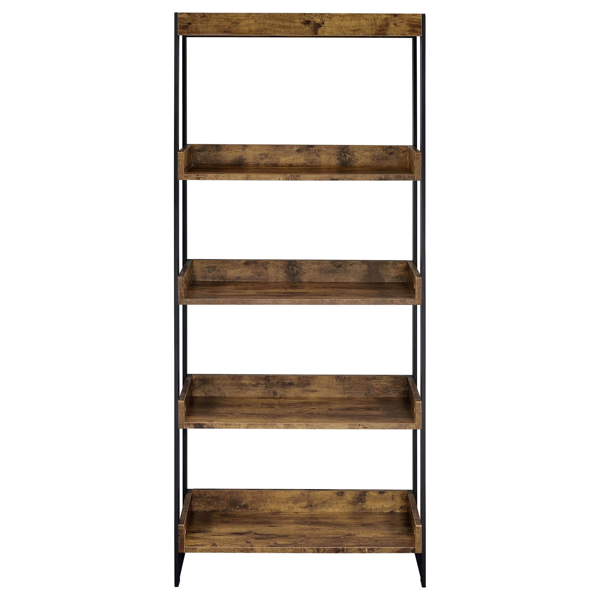 Coaster Furniture Estrella 4-Shelf Open Bookcase in Antique Nutmeg & Gunmetal - Perfect for Living Room, Office & Bedroom Storage