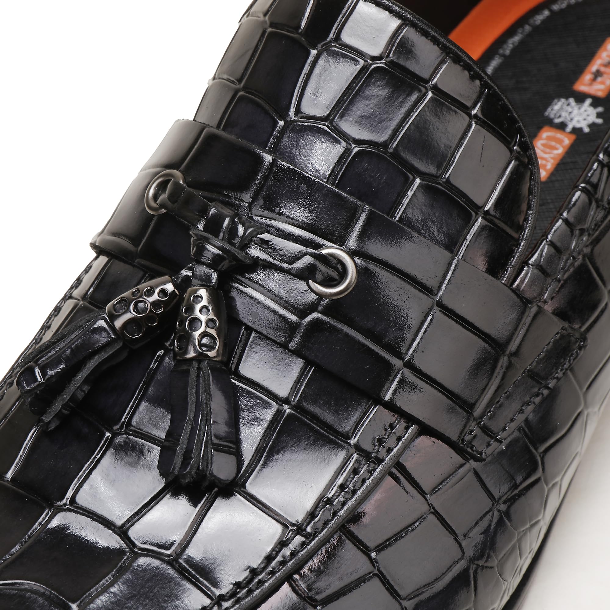 Premium Men's Leather Tassel Loafers - Classic Alligator Print Slip-On Dress Shoes for Business, Wedding & Formal Occasions | Comfortable & Stylish Office & Evening Wear