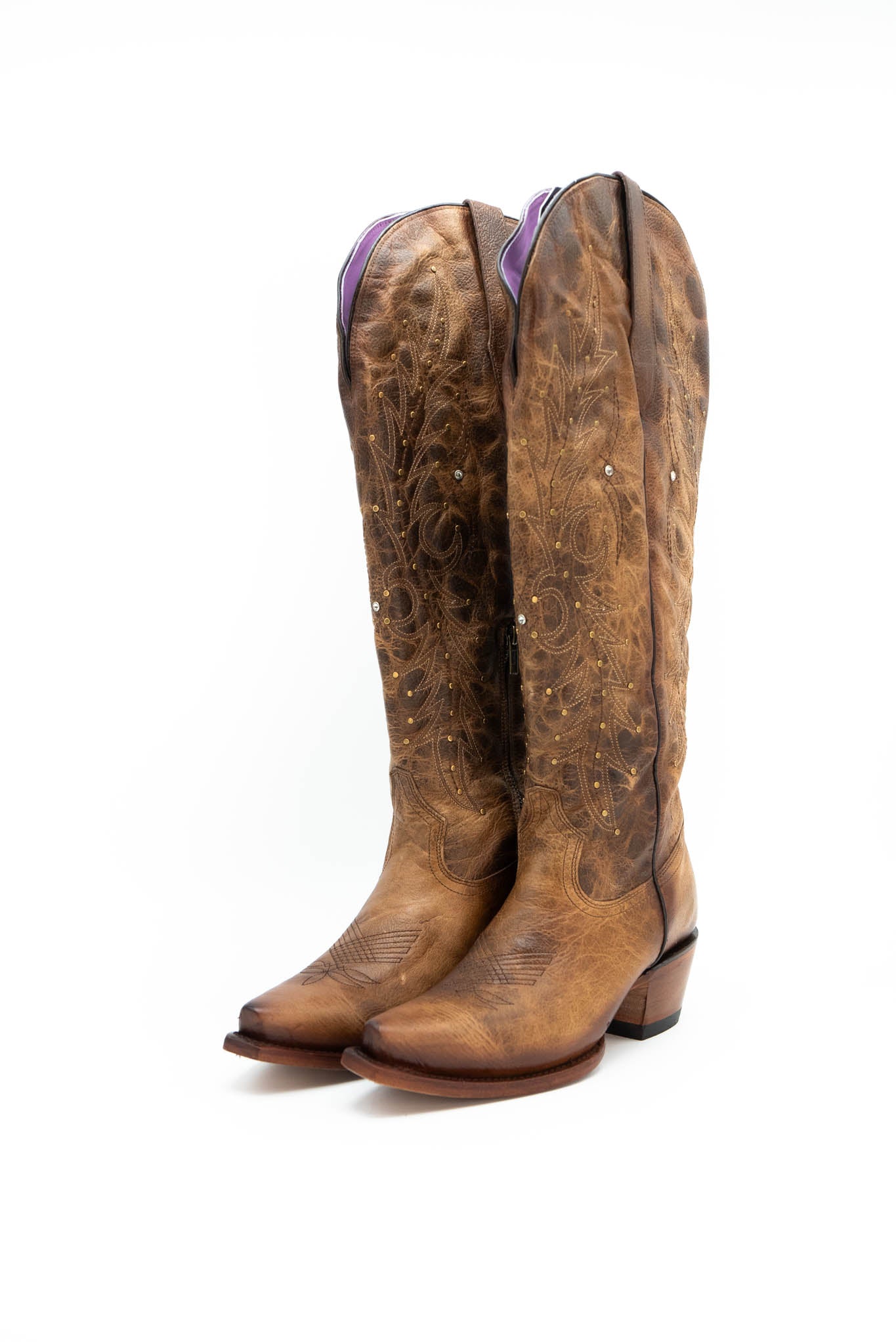 Paulina Women's Tall Wide Calf Cowgirl Boots - Comfortable Snip Toe Western Riding Boots for Country Dancing, Rodeo & Outdoor Activities
