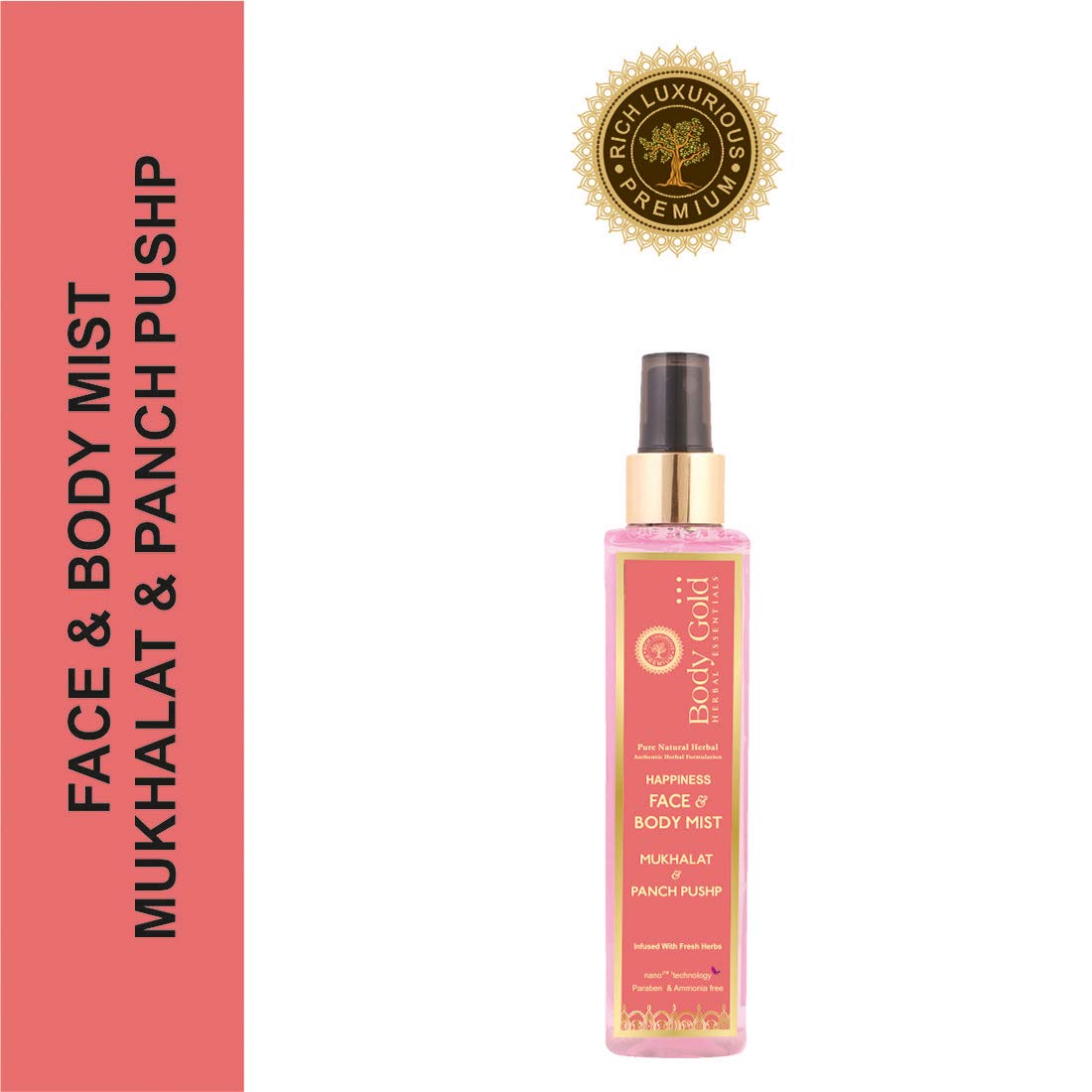 Body Gold Face & Body Mist - Mukhalat & Panch Pushp Infused with Fresh Herbs | Paraben & Sulfate Free | 200ml | Hydrating & Refreshing for Daily Use & Special Occasions