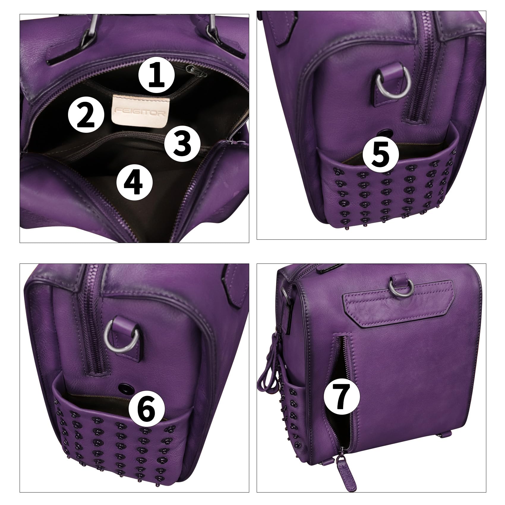 Handmade Genuine Leather Satchel for Women - Crossbody Purse, Top Handle Bag & Convertible Backpack - Unique Hand-Painted Design - Perfect for Work, Travel & Everyday Use