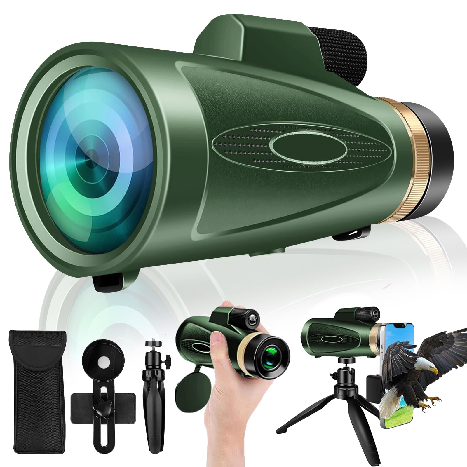 80x100 HD Monocular Telescope for Adults - High Powered Zoom Monocular with Smartphone Adapter for Bird Watching, Hunting, Hiking & Wildlife Observation | Perfect for Outdoor Adventures & Long Distance Viewing