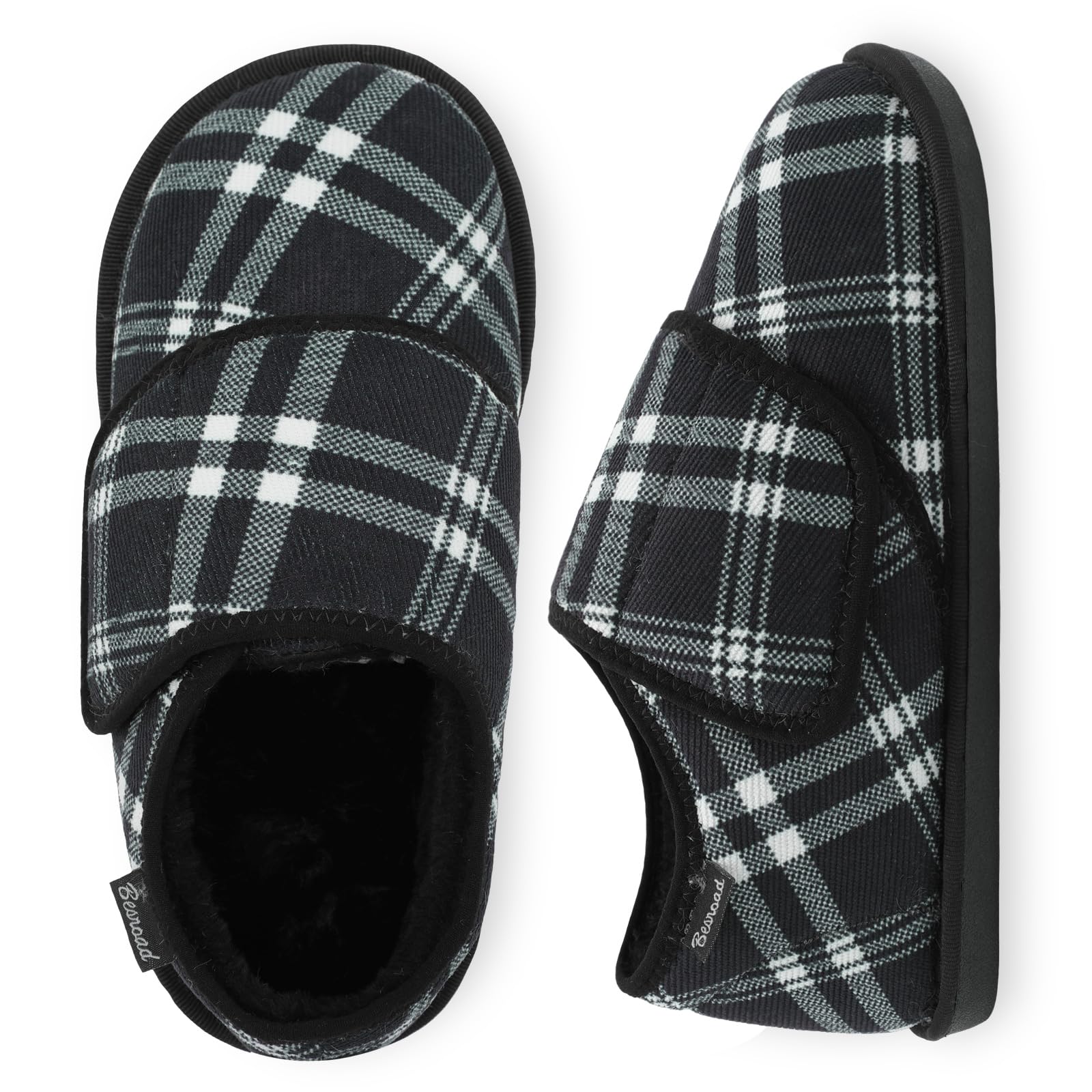 **Besroad Women's Furry Memory Foam House Slippers - Wide Diabetic Shoes for Swollen Feet, Adjustable Comfort for Arthritis & Edema - Indoor & Outdoor Use for Home, Office & Travel**